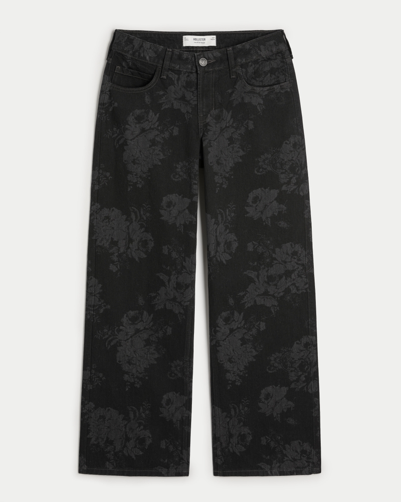 Low-Rise Black Floral Baggy Jeans