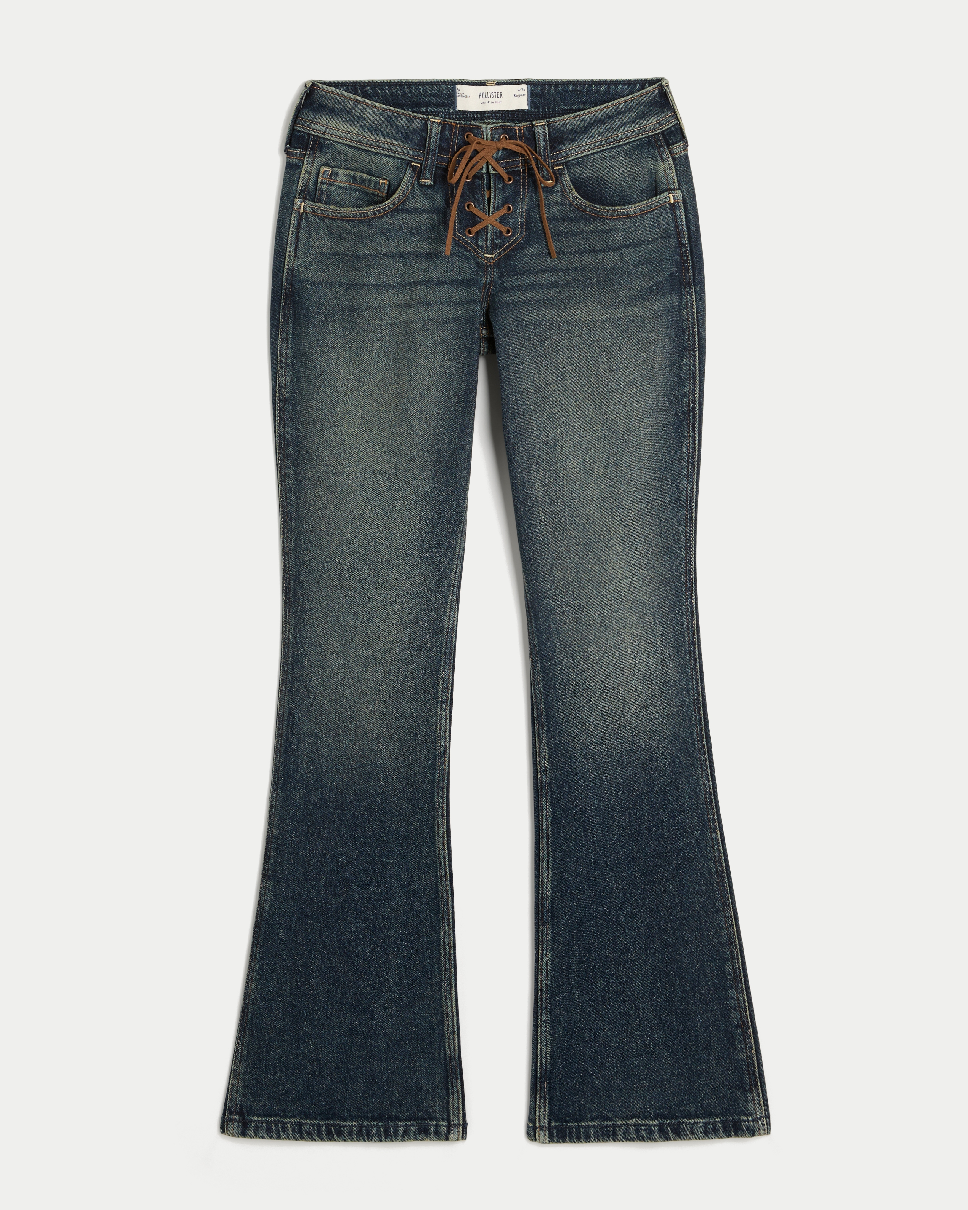 Low-Rise Dark Wash Lace-Up Bootcut Jeans
