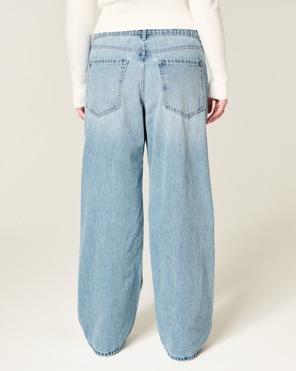 Low-Rise Light Wash Chain Embroidery Baggy Jeans
