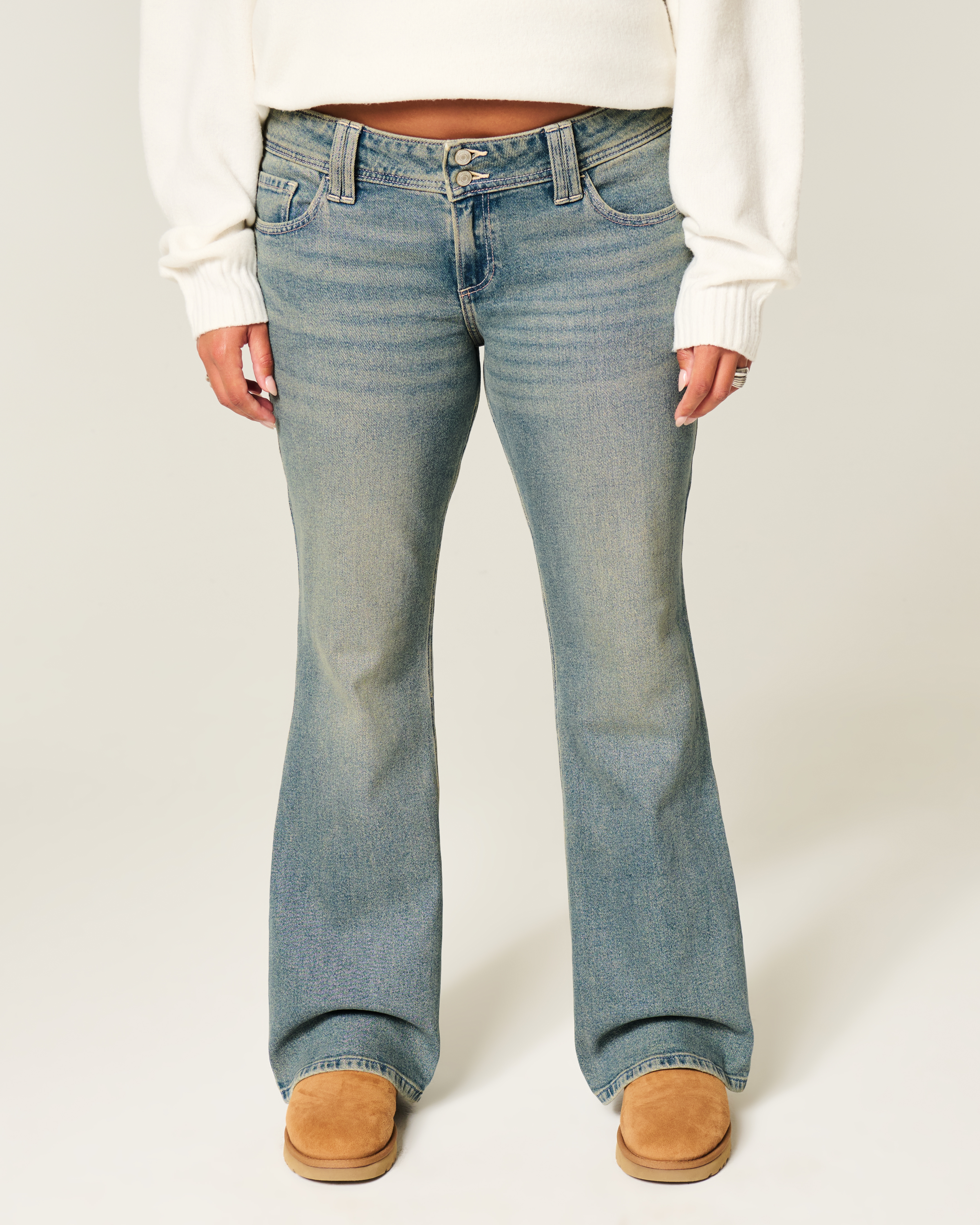 Low-Rise Butterfly Embroidery Medium Wash Bootcut Jeans