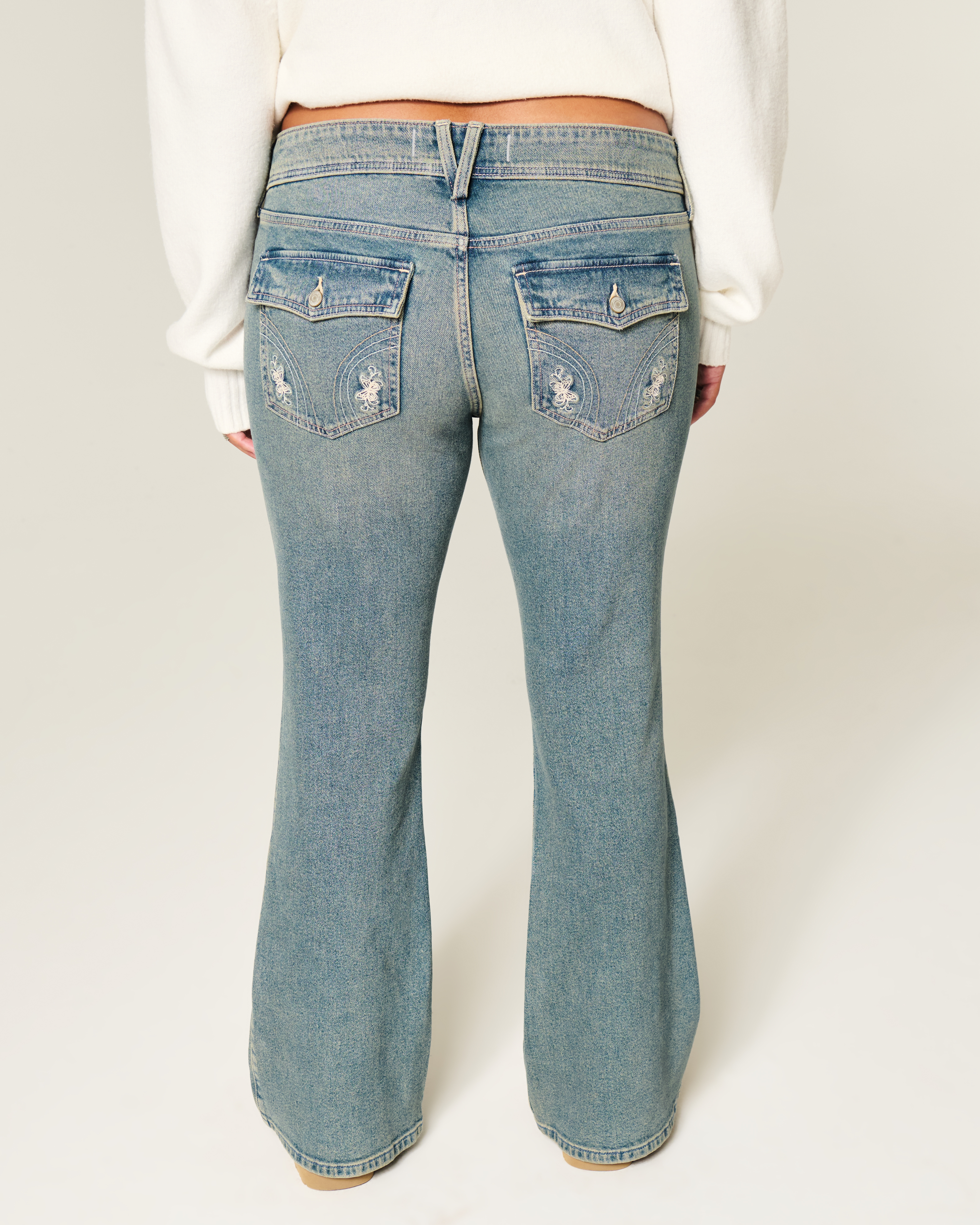 Low-Rise Butterfly Embroidery Medium Wash Bootcut Jeans