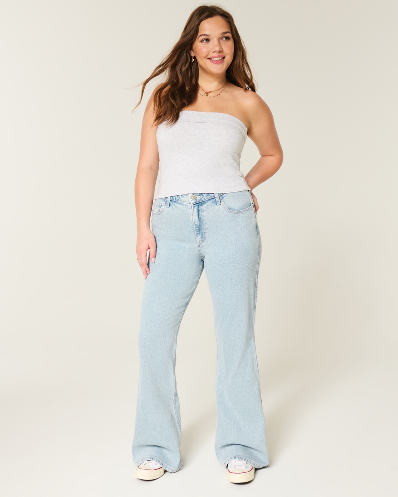 Women's High-Rise Light Wash Heart Embroidered Flare Jeans