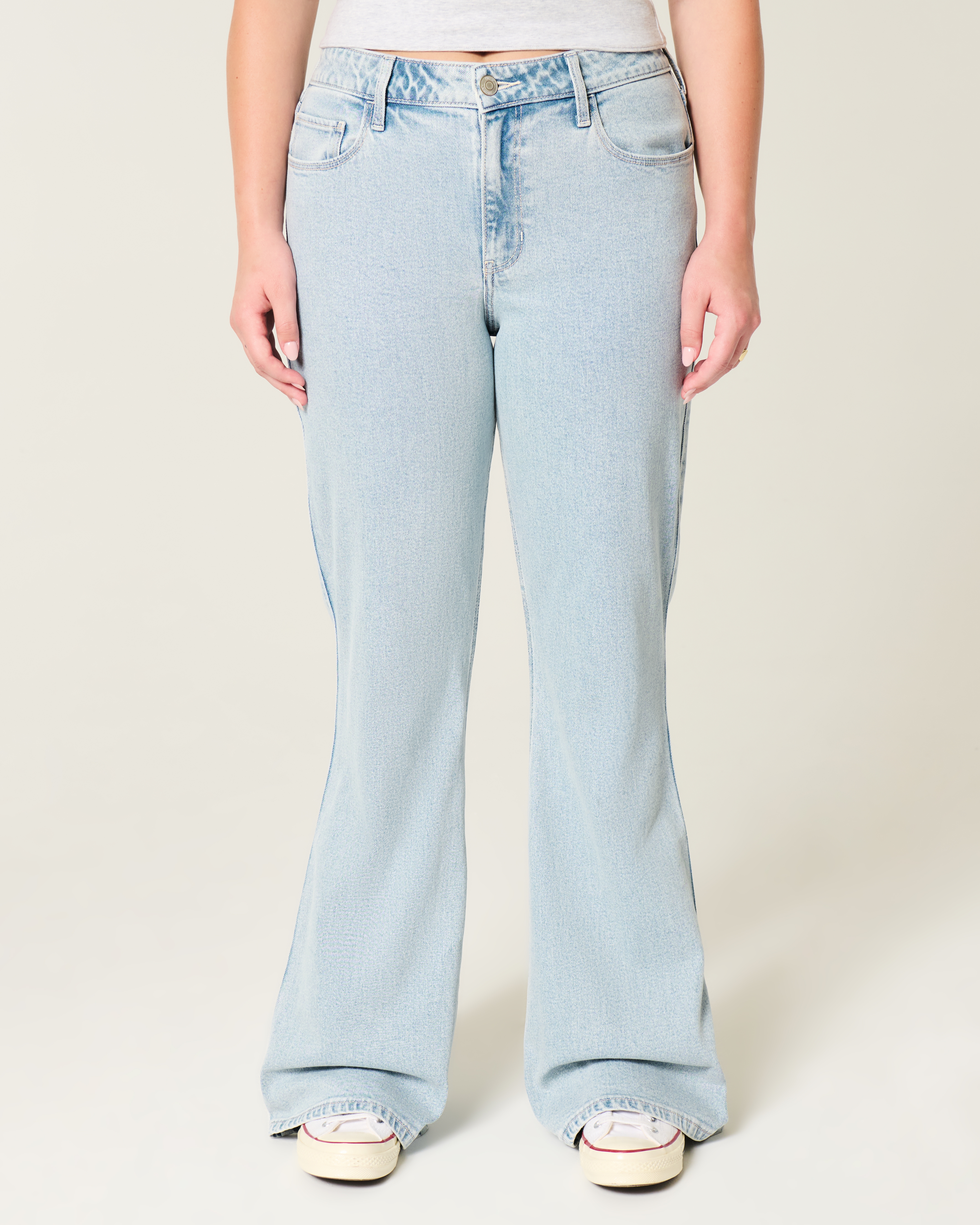 High-Rise Light Wash Heart Embroidered Flare Jeans