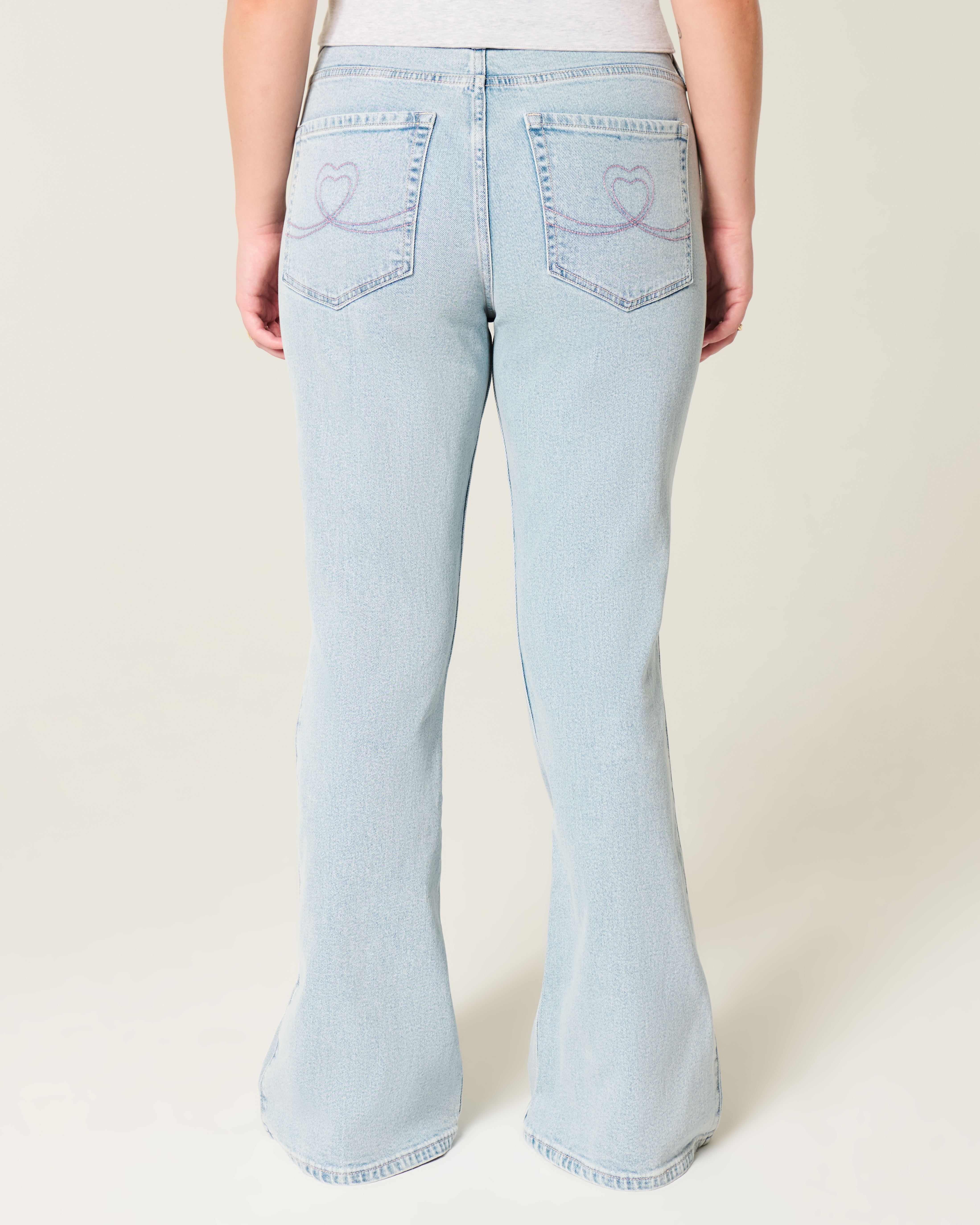 High-Rise Light Wash Heart Embroidered Flare Jeans