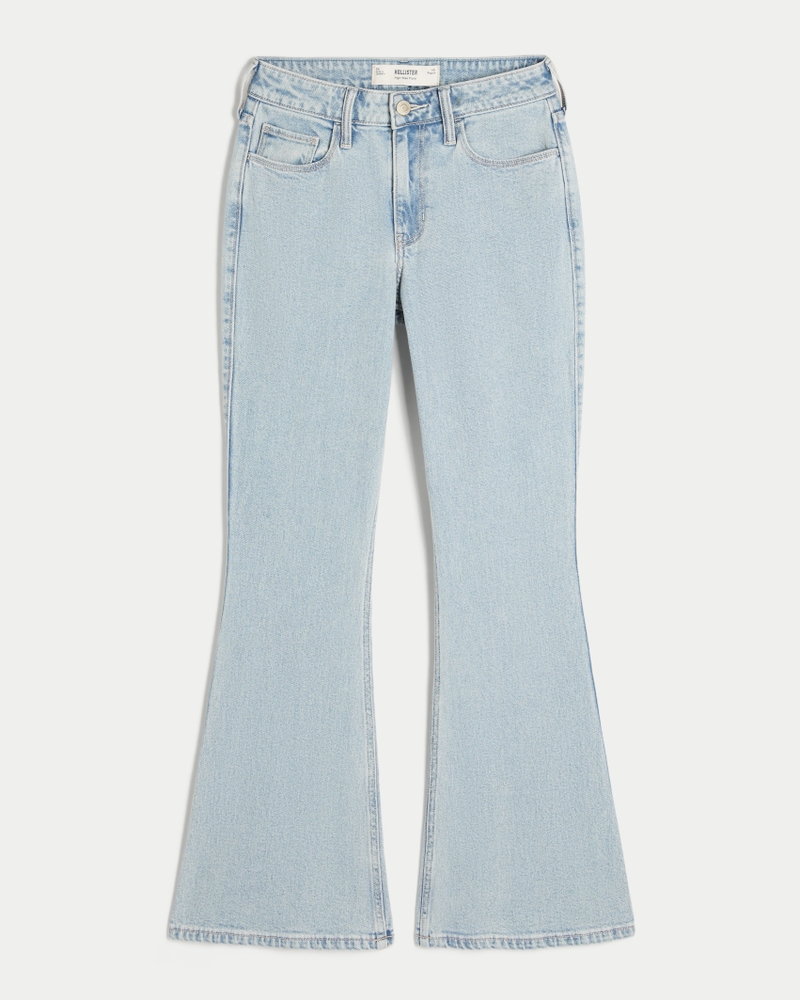 High-Rise Light Wash Heart Embroidered Flare Jeans