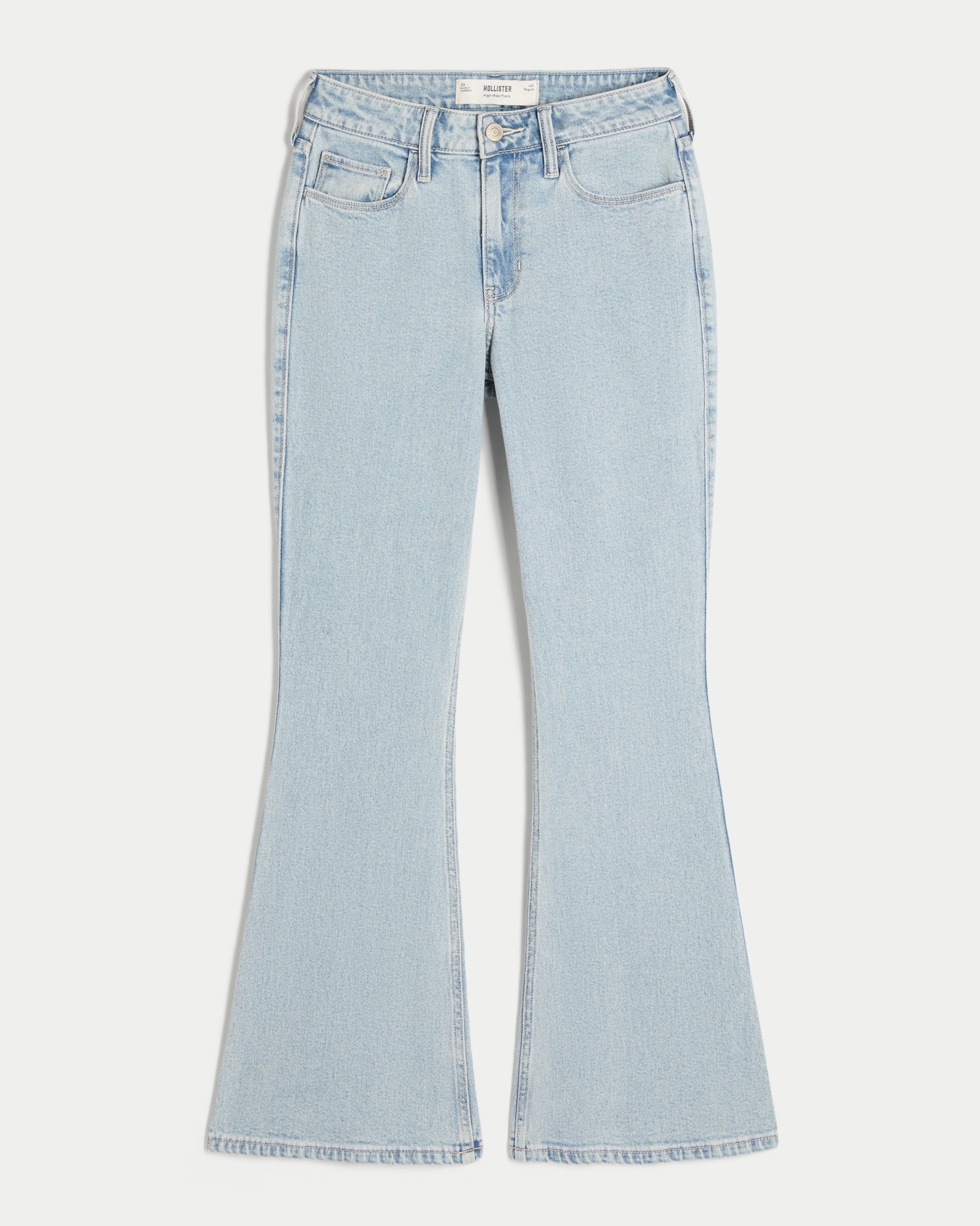 Women's High-Rise Light Wash Heart Embroidered Flare Jeans