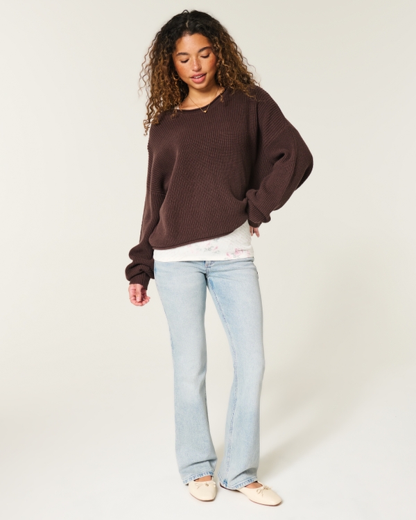 Low-Rise Light Wash Pink Embroidery Bootcut Jeans, Light view 1