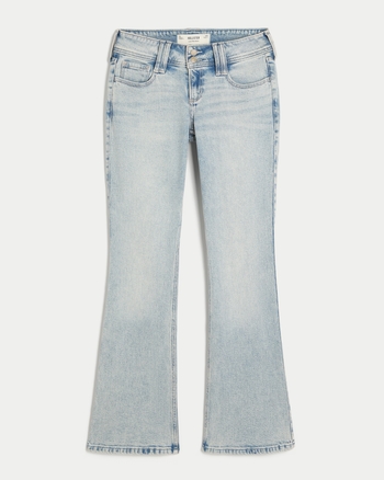 Hollister Low-Rise Light Wash Pink Embroidery Bootcut Jeans