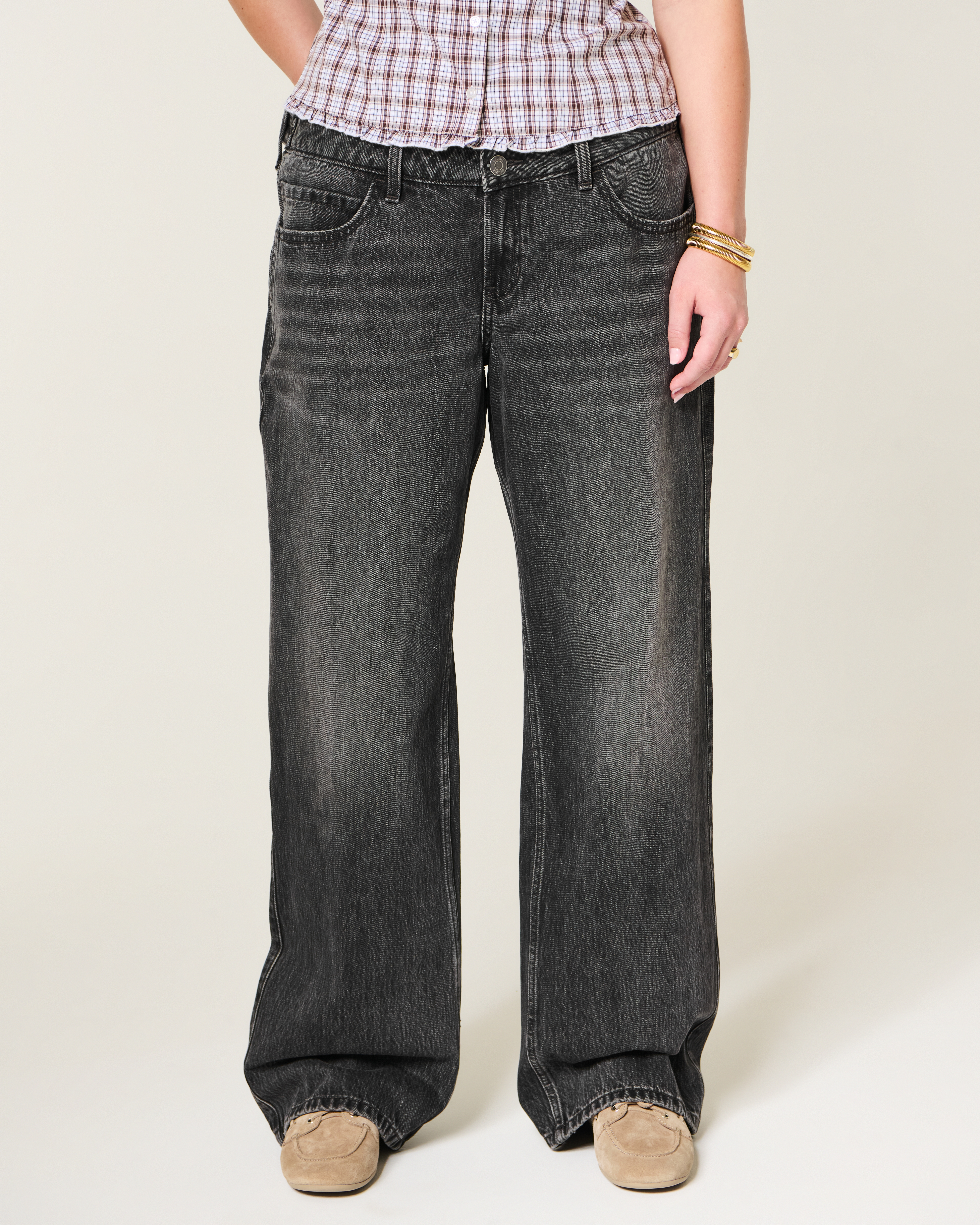 Hollister Andi Adjustable Waist Low-Rise Washed Black Baggy Jeans