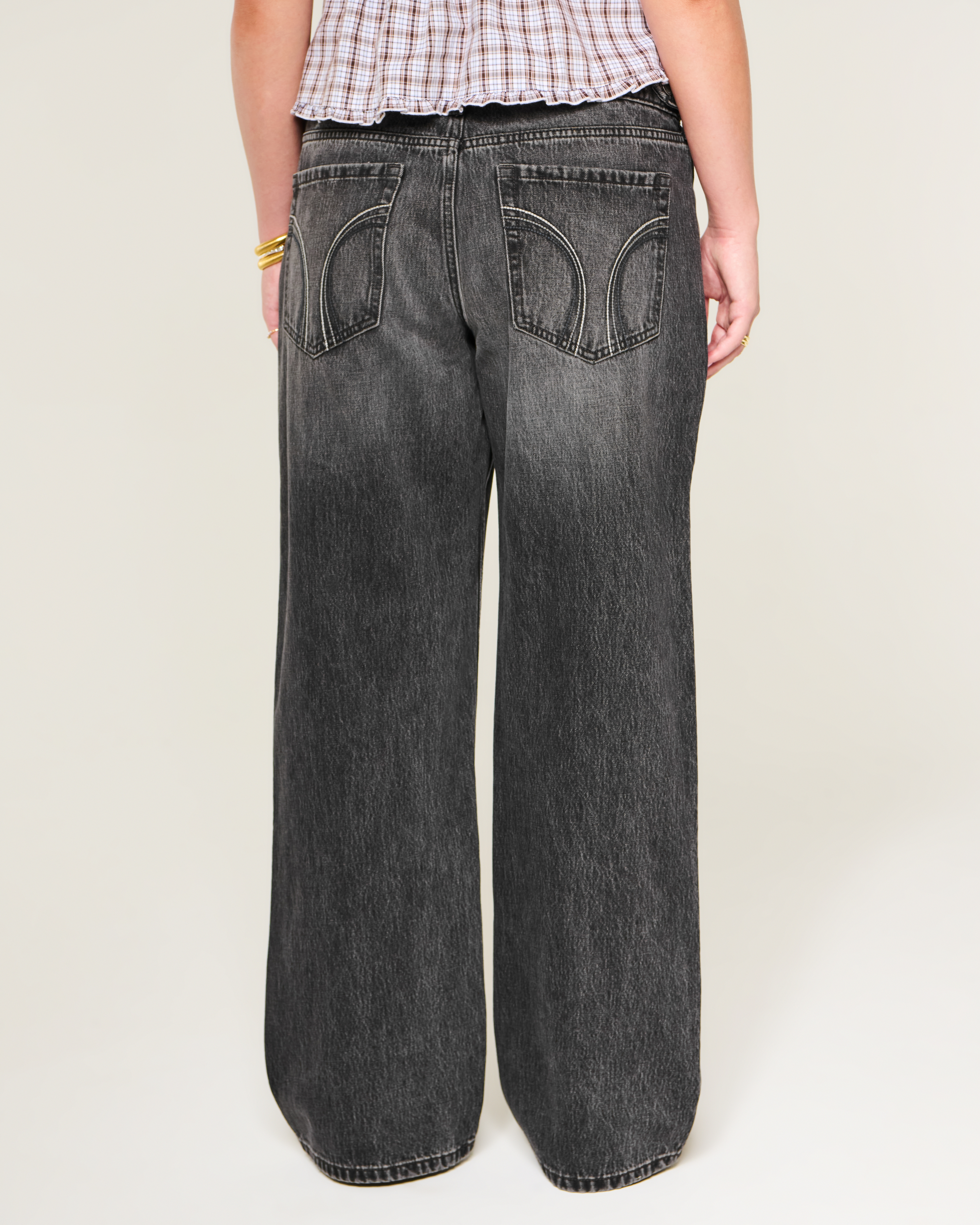 Hollister Andi Adjustable Waist Low-Rise Washed Black Baggy Jeans
