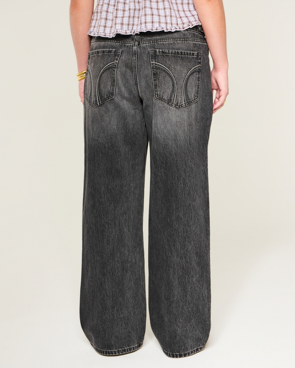 Baggy Jeans in schwarzer Waschung mit anpassbarem Taillenbund