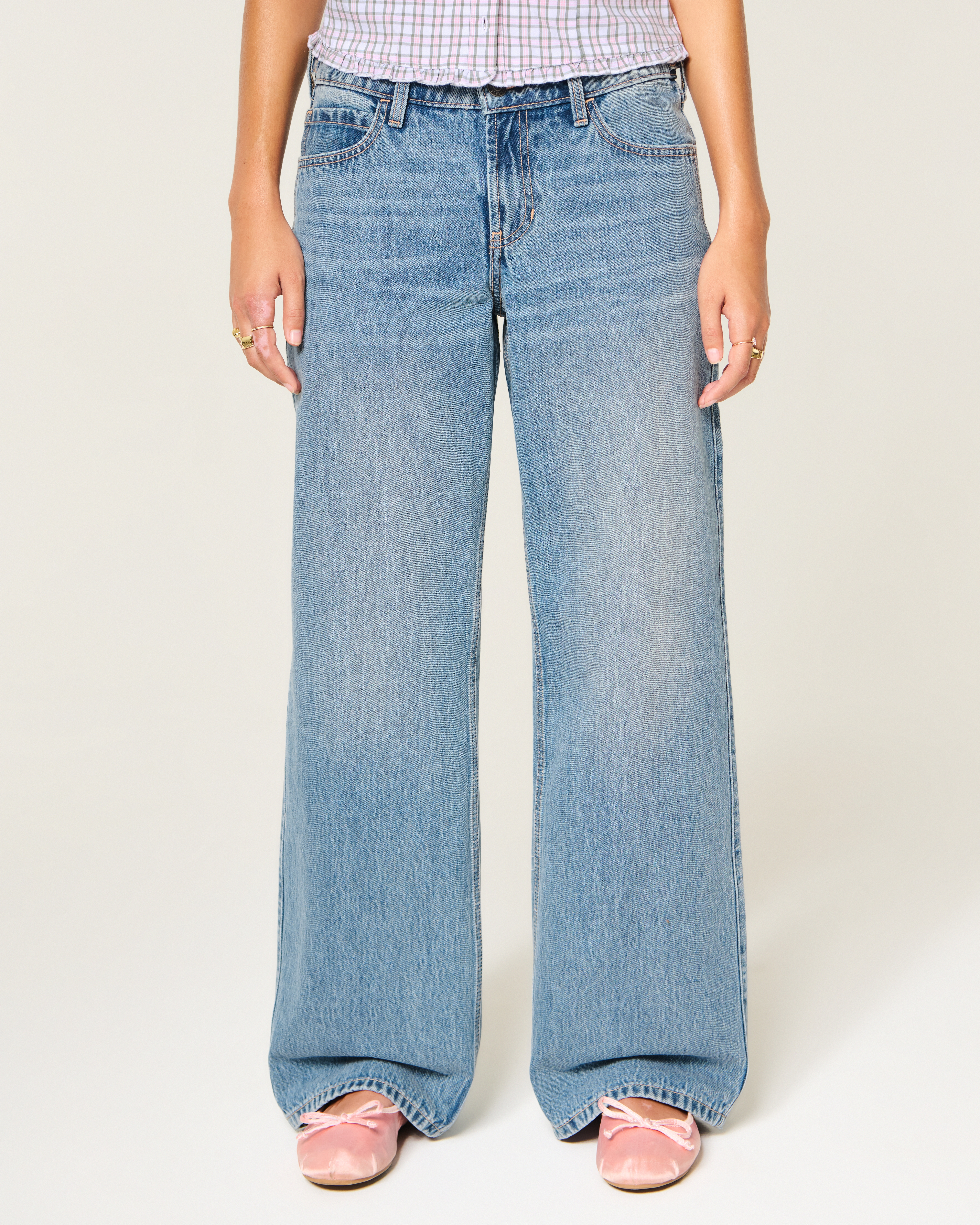 Hollister Andi Adjustable Waist Low-Rise Medium Wash Baggy Jeans