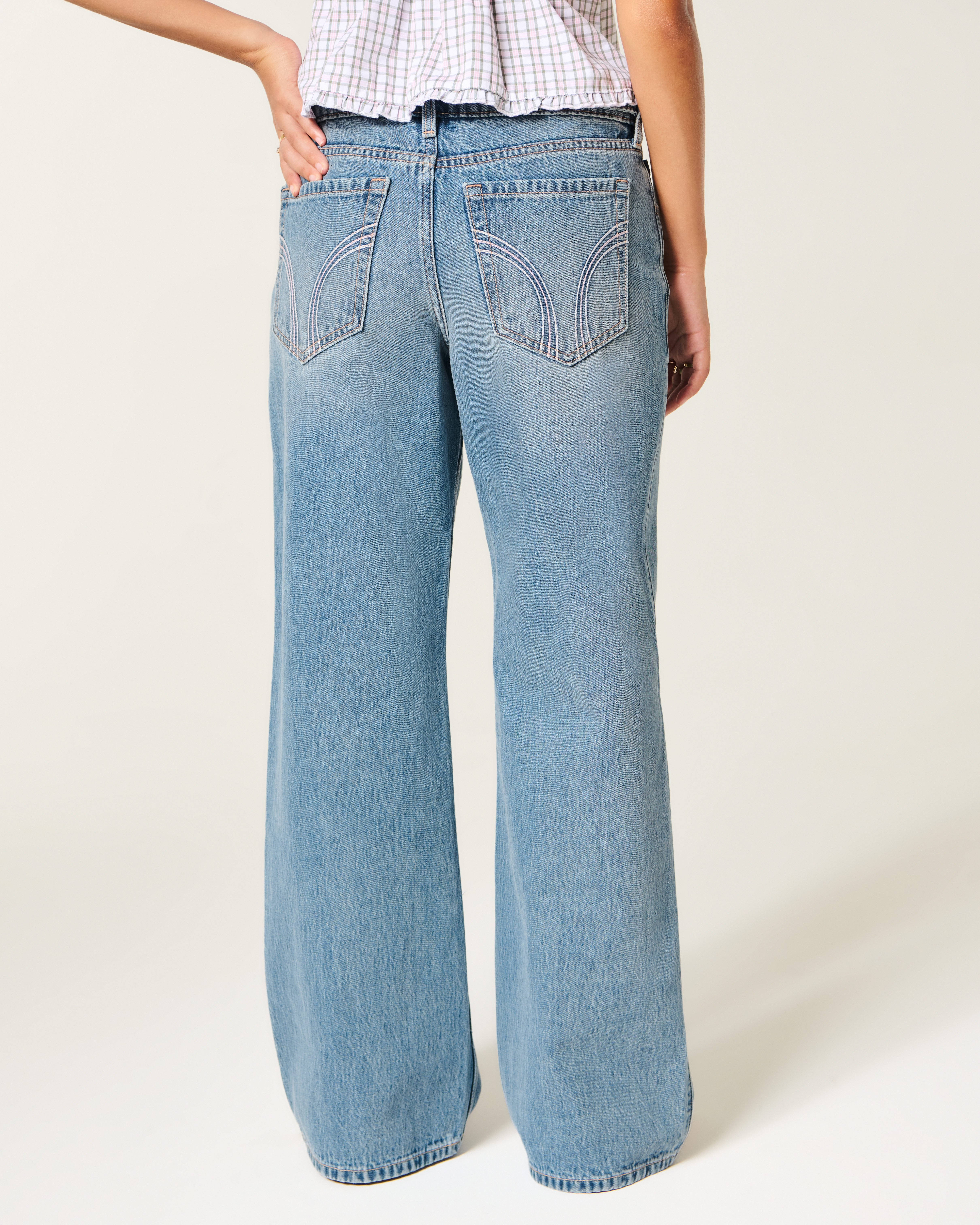 Hollister Andi Adjustable Waist Low-Rise Medium Wash Baggy Jeans