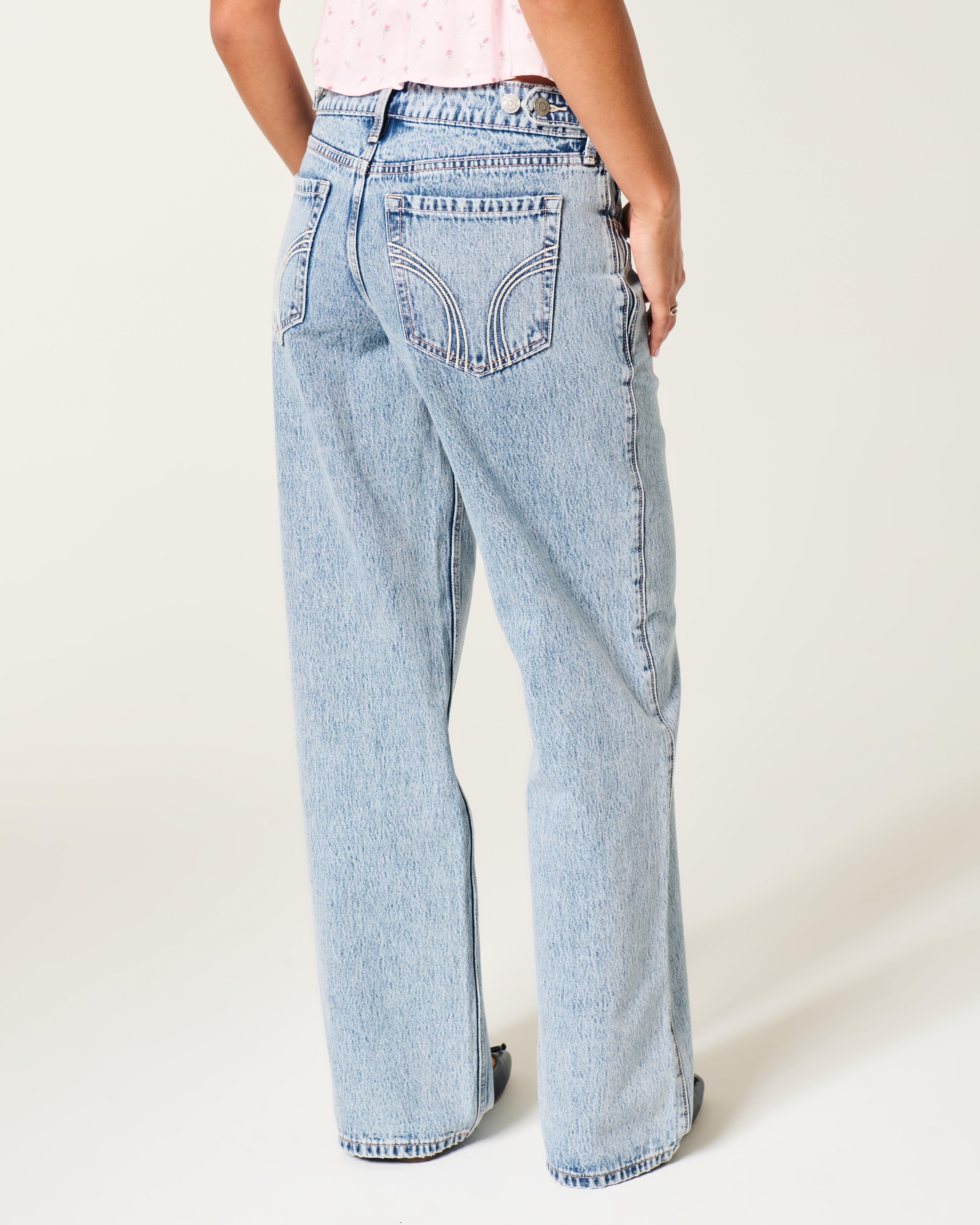 Hollister Andi Adjustable Waist Medium Wash Baggy Jeans