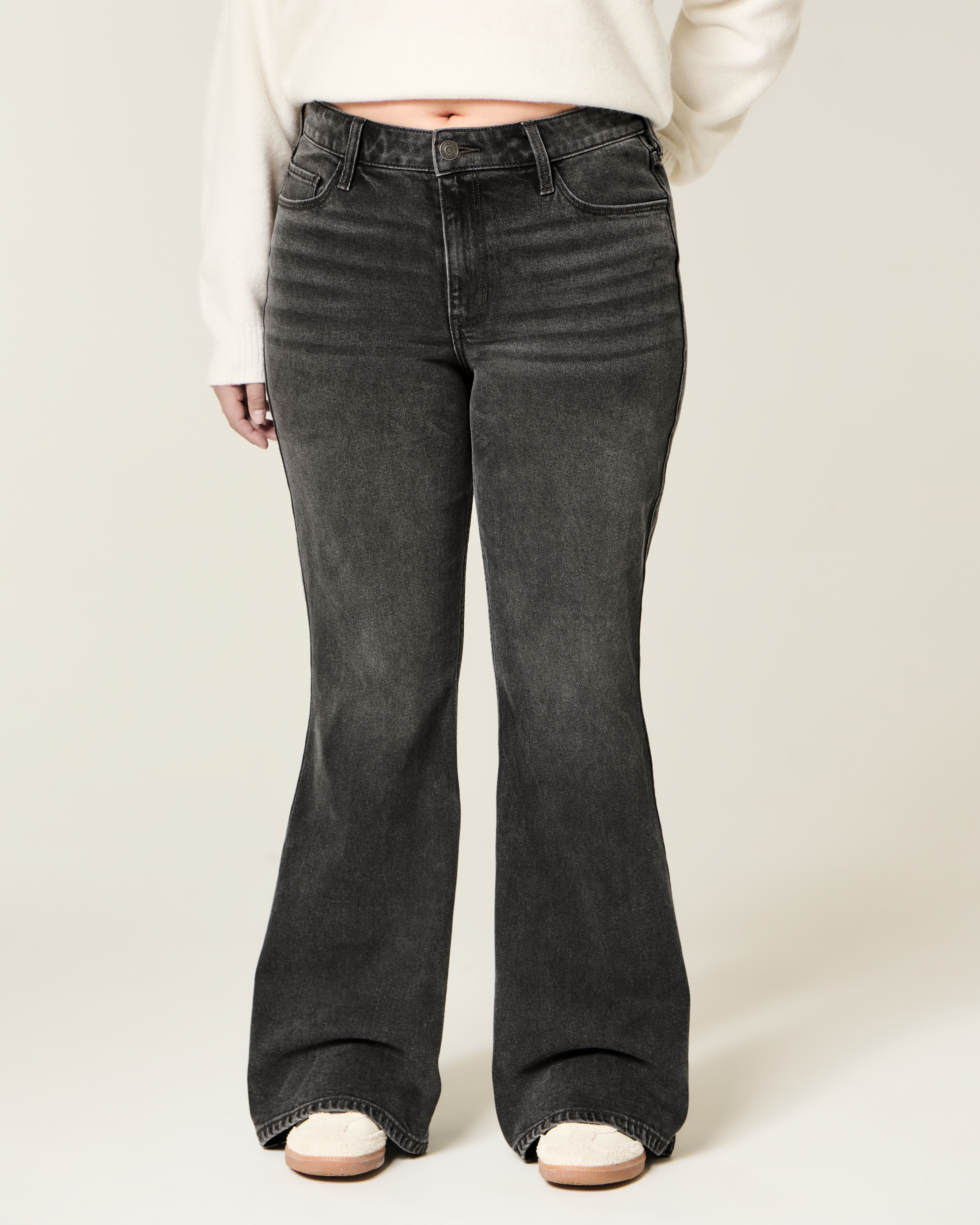 High-Rise Washed Black Flare Jeans
