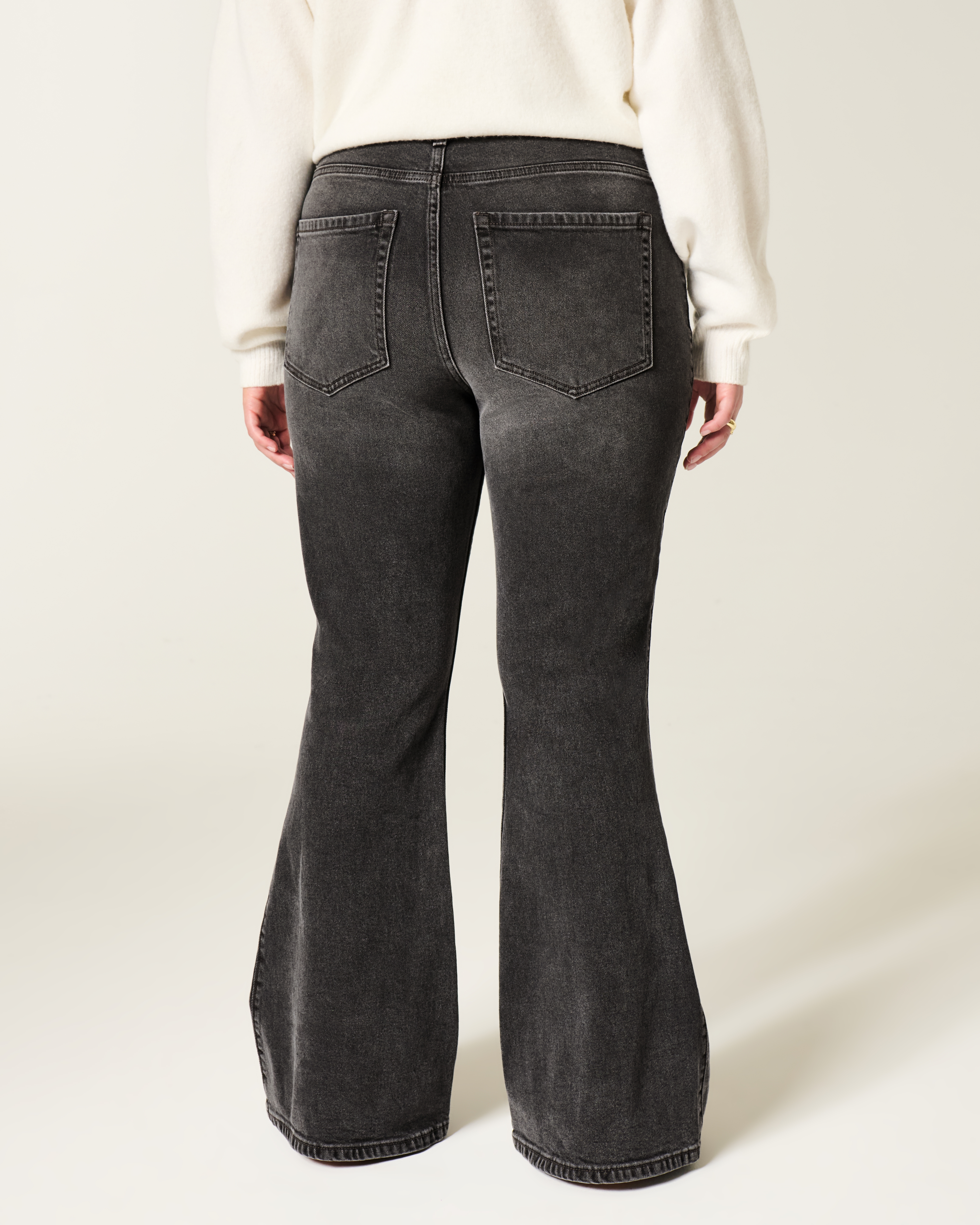 High-Rise Washed Black Flare Jeans