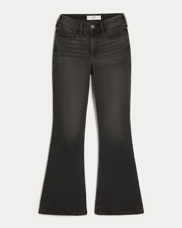 High-Rise Washed Black Flare Jeans