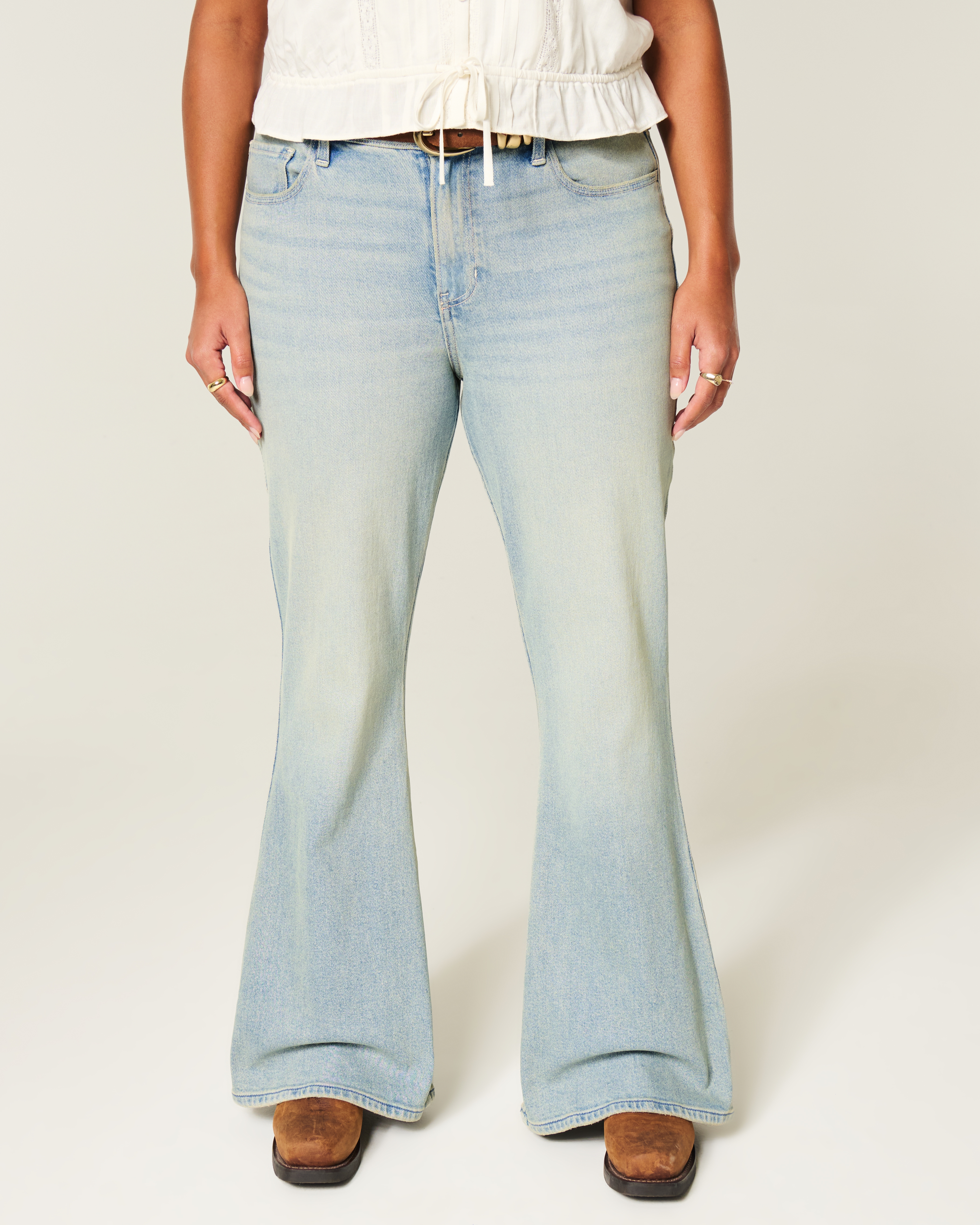 High-Rise Light Wash Star Pocket Flare Jeans