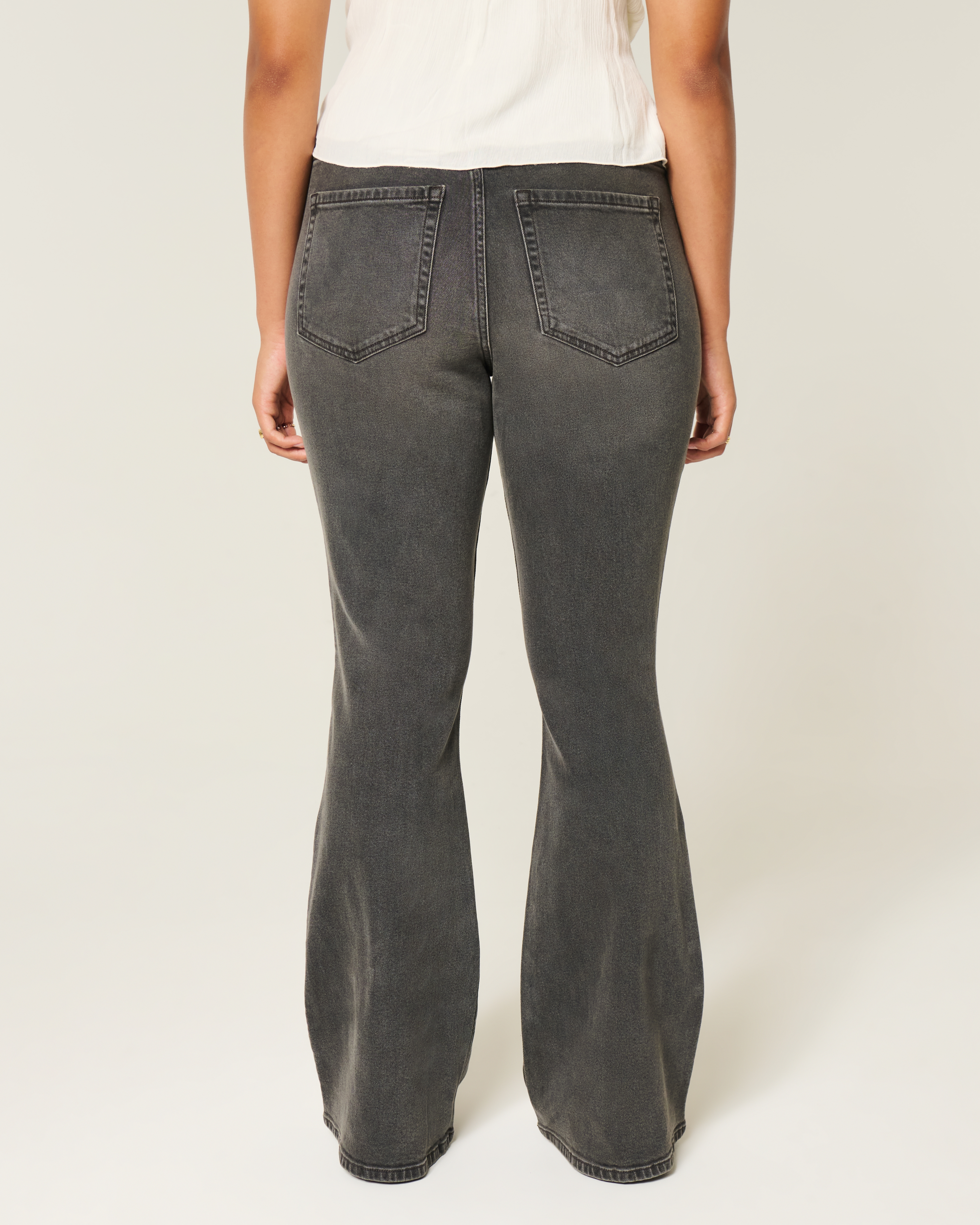 Hollister High-rise Washed Black Embroidered Flare Jeans