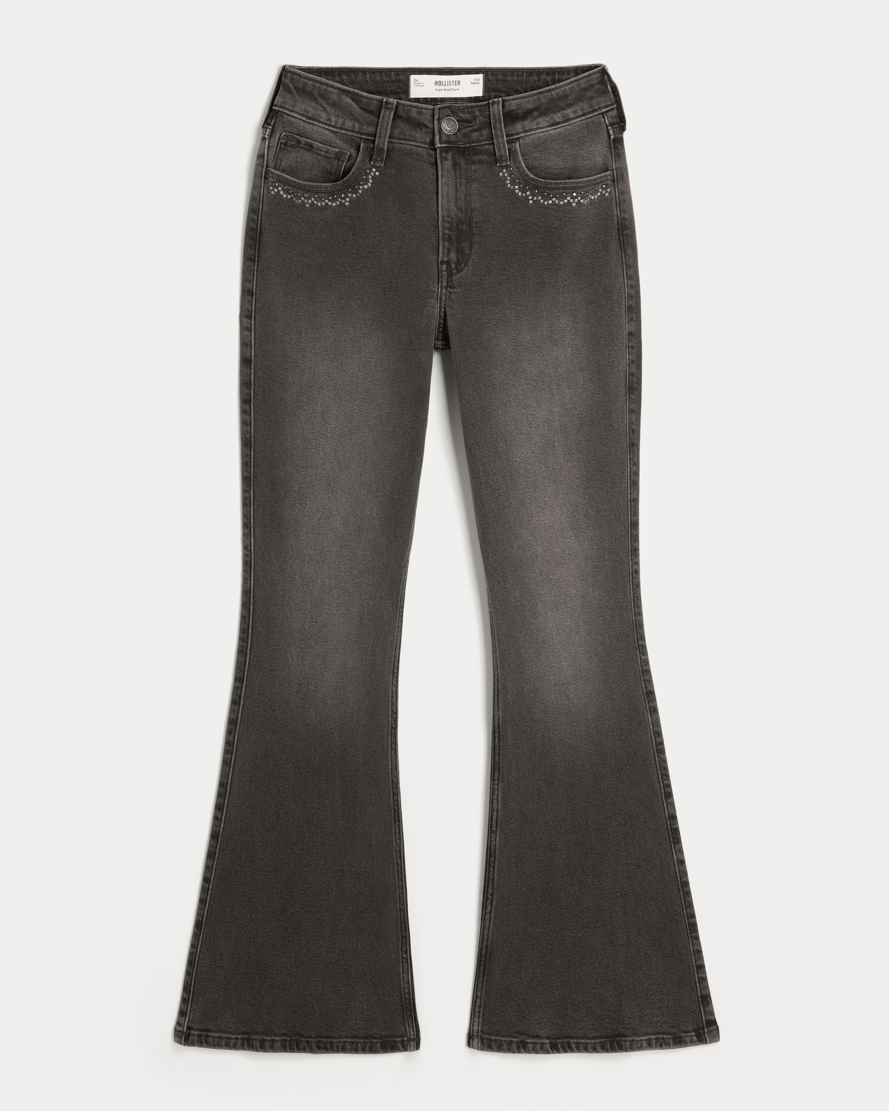 Hollister High-rise Washed Black Embroidered Flare Jeans