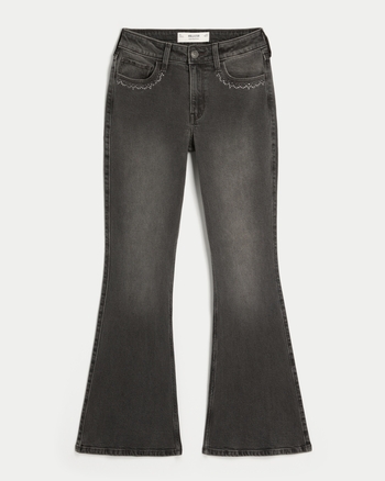 Elleven Women's Black Solid Denim Lycra High Rise Flared Jeans
