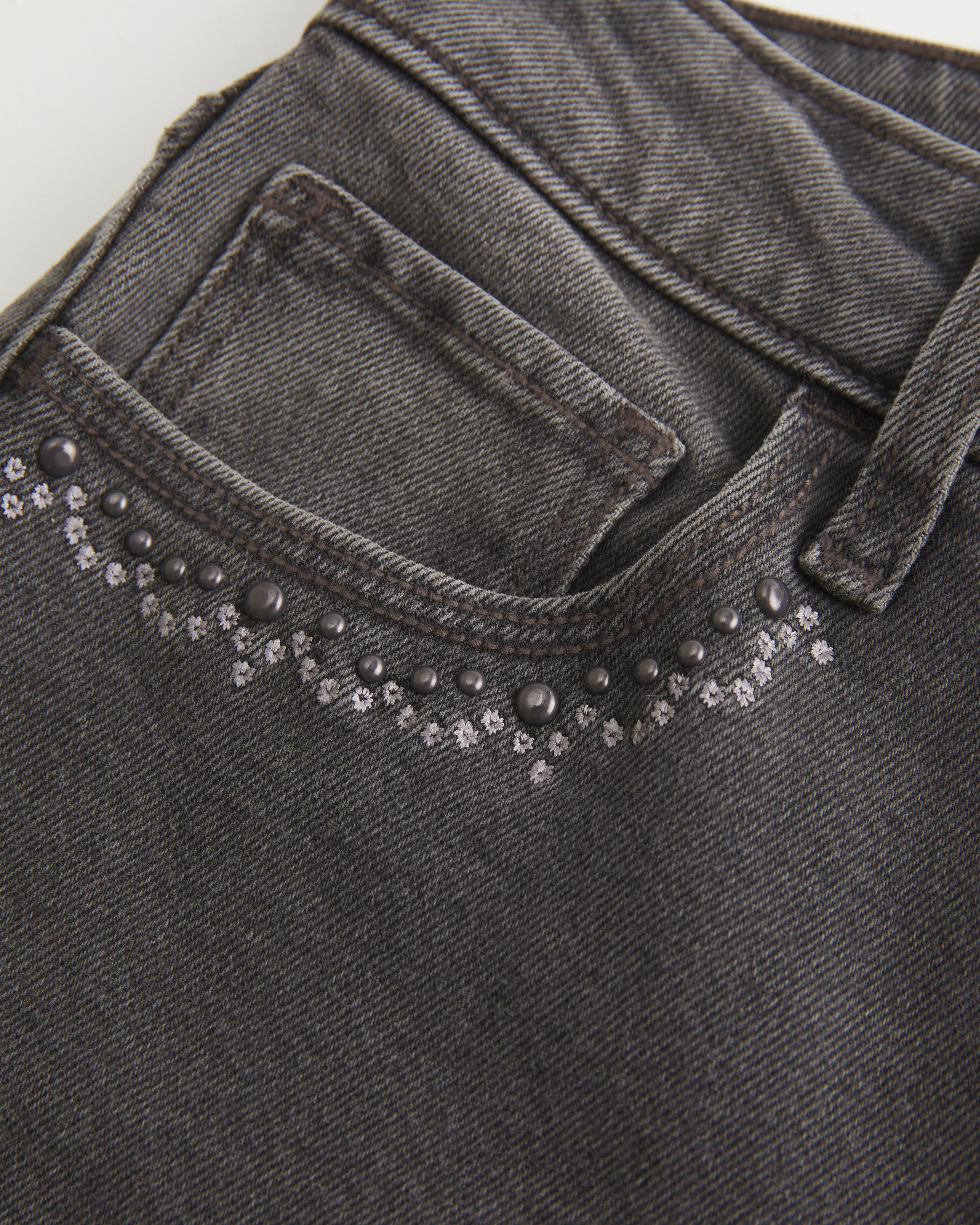 Hollister High-rise Washed Black Embroidered Flare Jeans