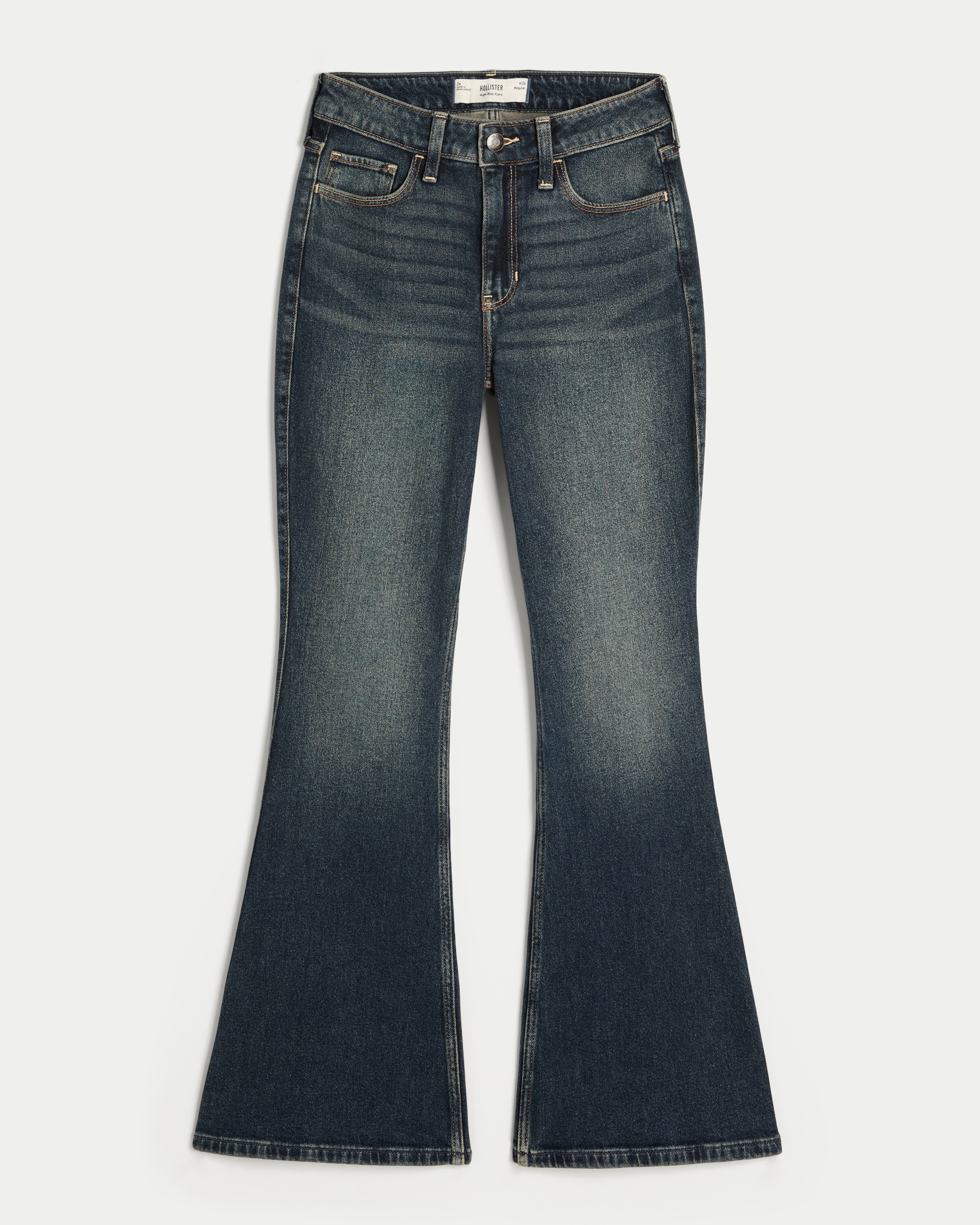 High-Rise Dark Wash Embroidered Union Jack Pocket Flare Jeans