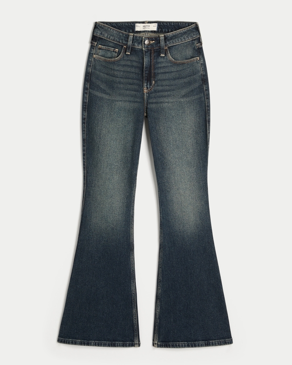 High-Rise Dark Wash Embroidered Union Jack Pocket Flare Jeans