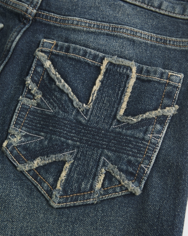 High-Rise Dark Wash Embroidered Union Jack Pocket Flare Jeans