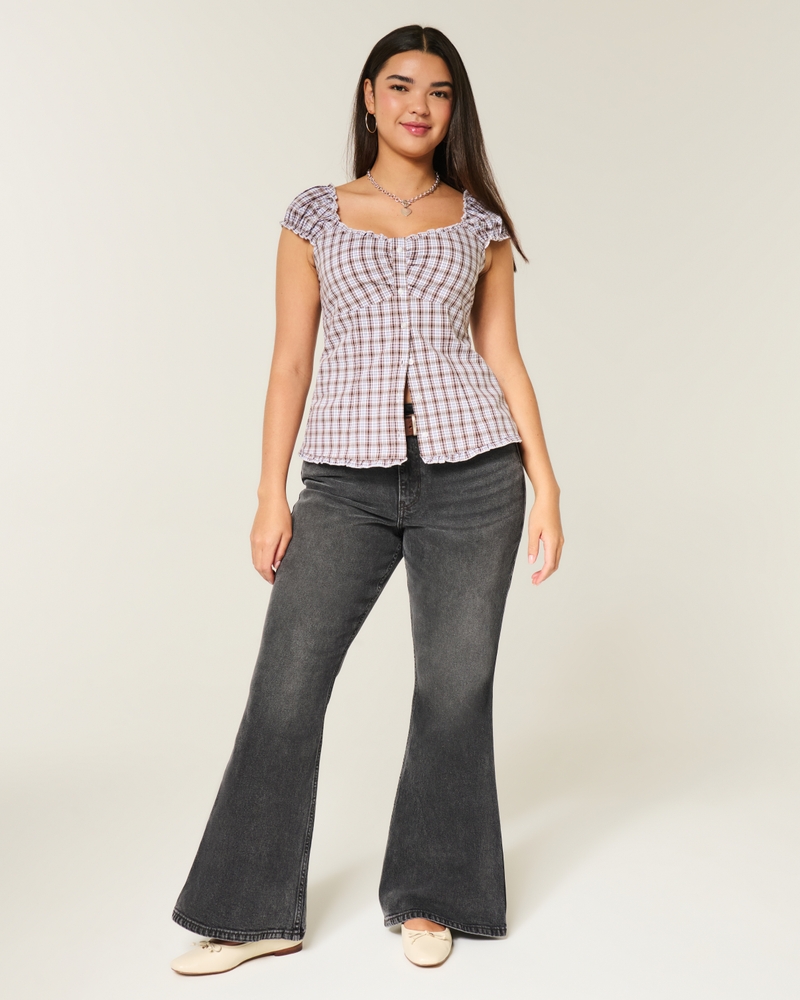 Curvy High-Rise Flare Jeans - washed black by Hollister