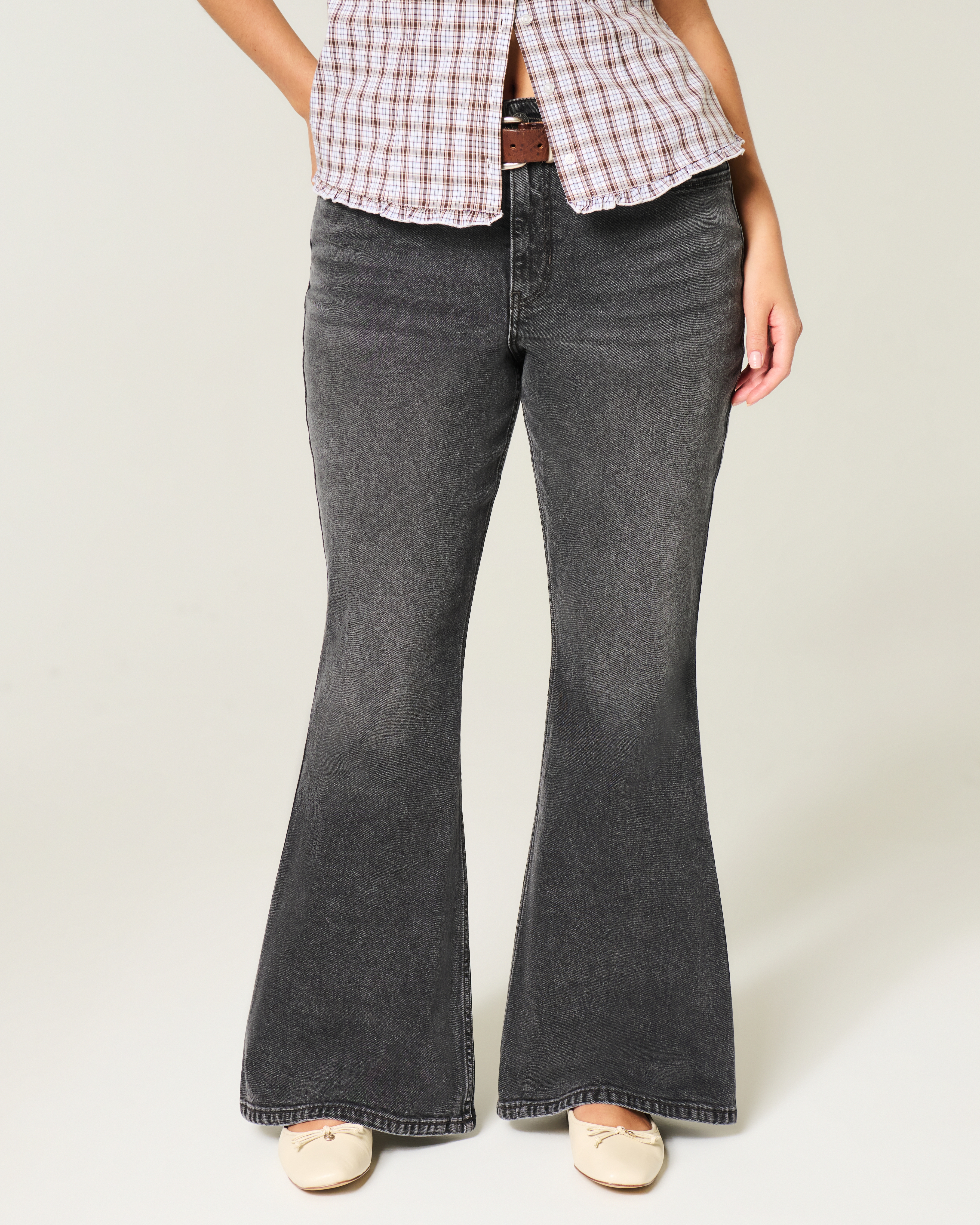 Curvy High-Rise Washed Black Flare Jeans