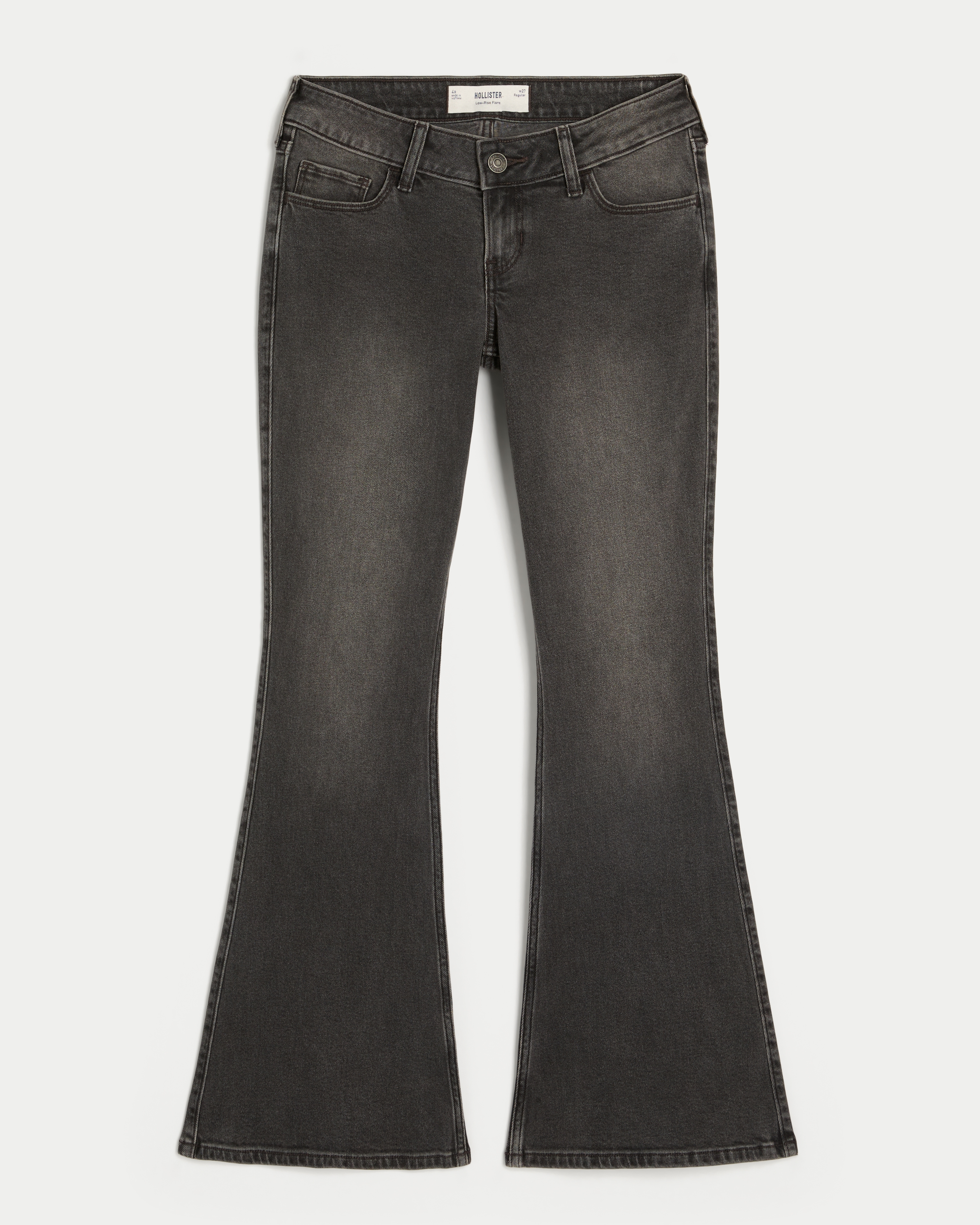 Ultra Low-Rise Washed Black Flare Jeans