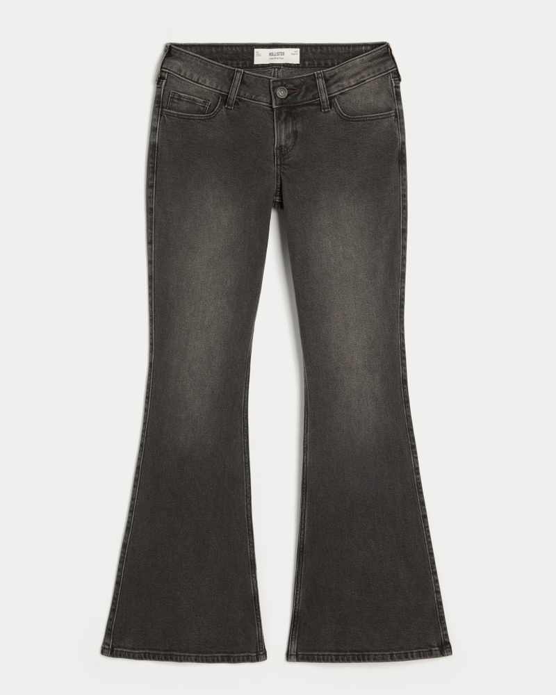 Ultra Low-Rise Washed Black Flare Jeans