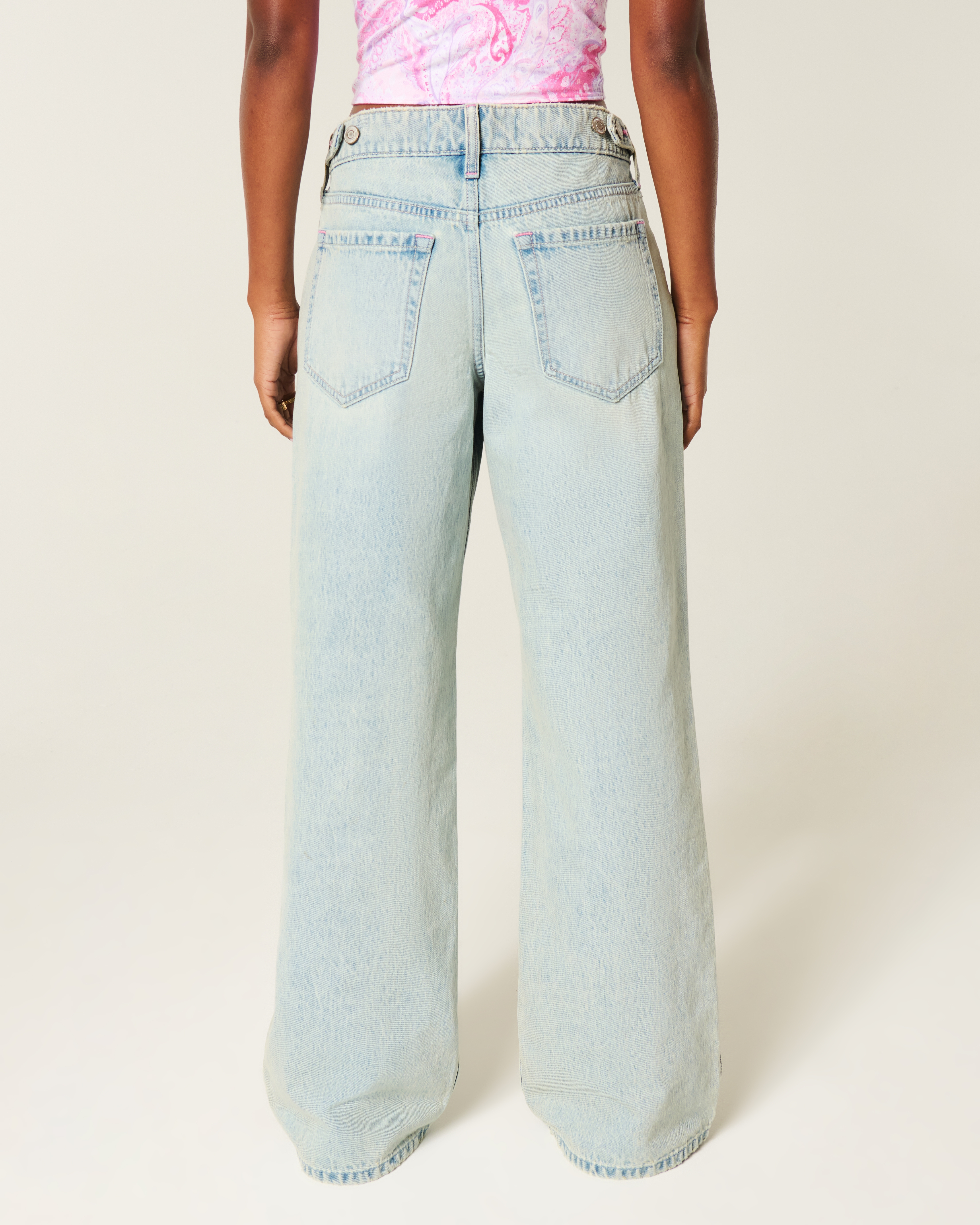 Low-Rise Adjustable Waist Light Wash Baggy Jeans