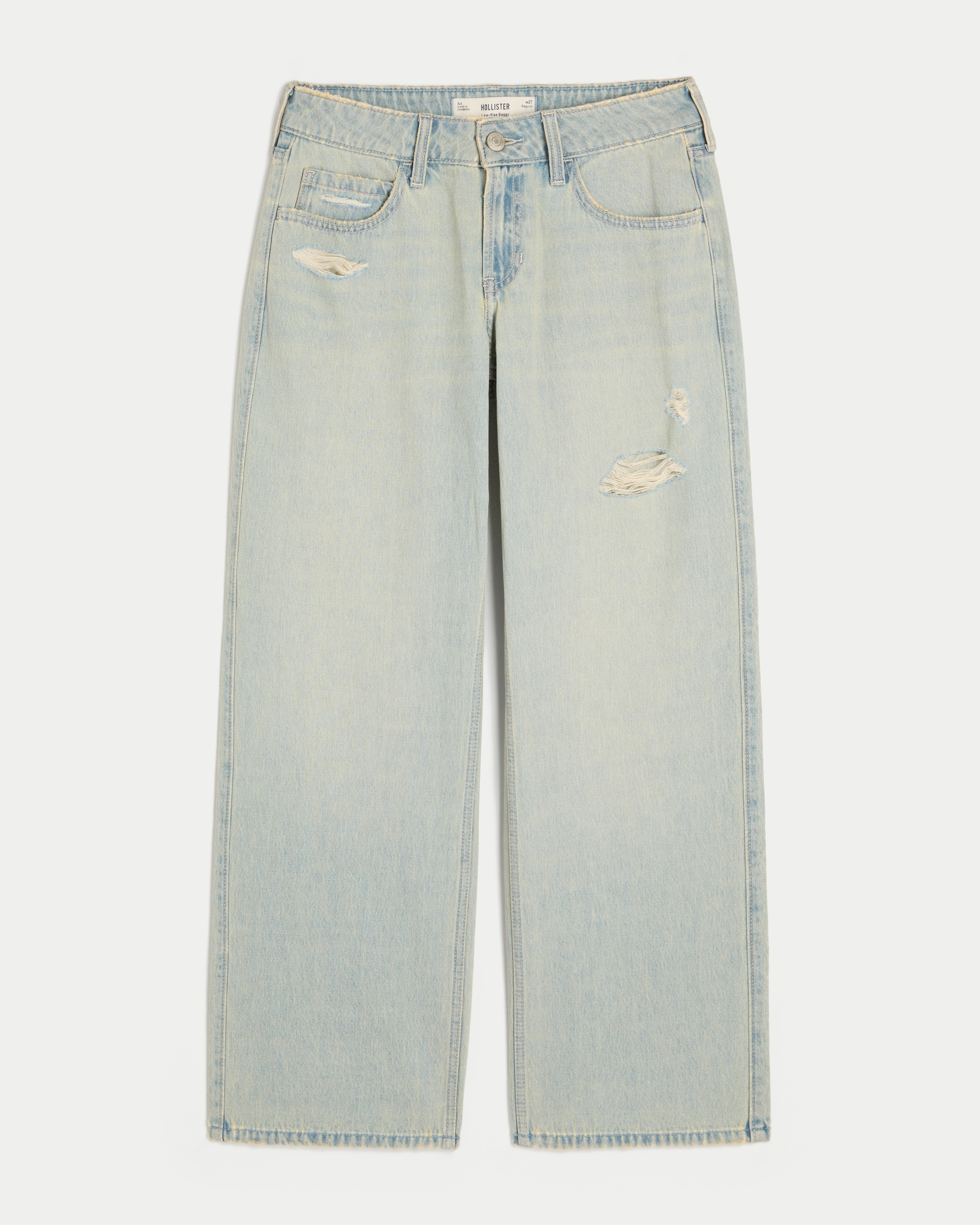 Low-Rise Distressed Light Wash Baggy Jeans