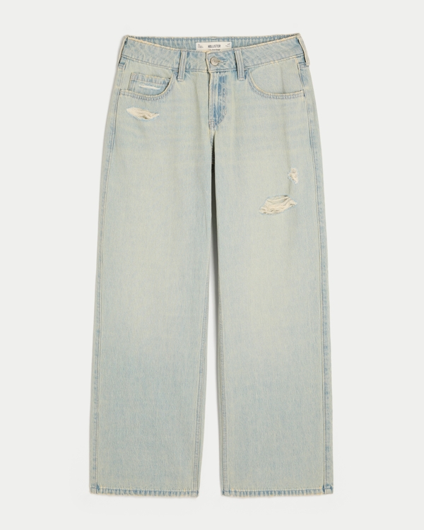 Low-Rise Distressed Light Wash Baggy Jeans, Light Ripped view 1