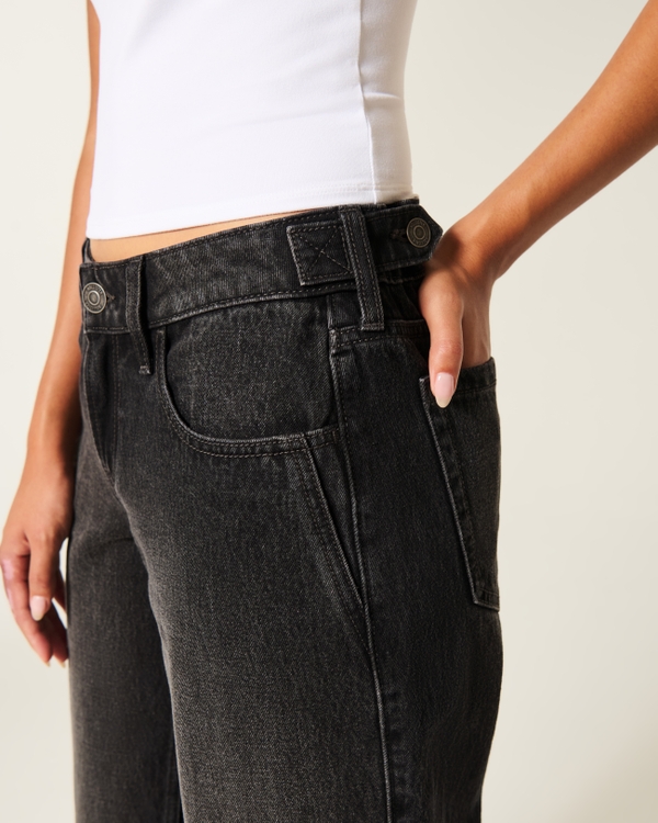 Low-Rise Adjustable Waist Washed Black Baggy Jeans, Washed Black view 2