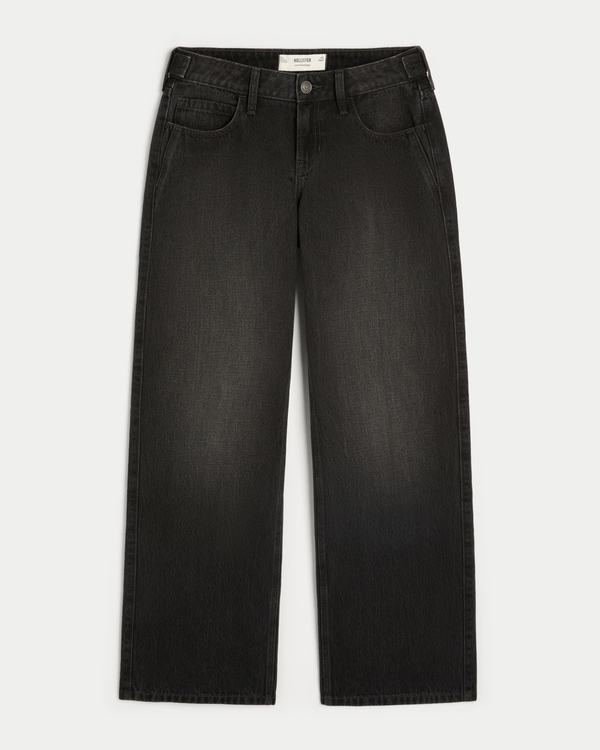 Low-Rise Adjustable Waist Washed Black Baggy Jeans