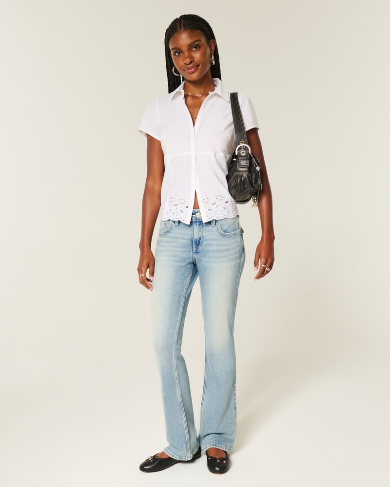 Women's Low-Rise Medium Wash Embroidered Butterfly Bootcut