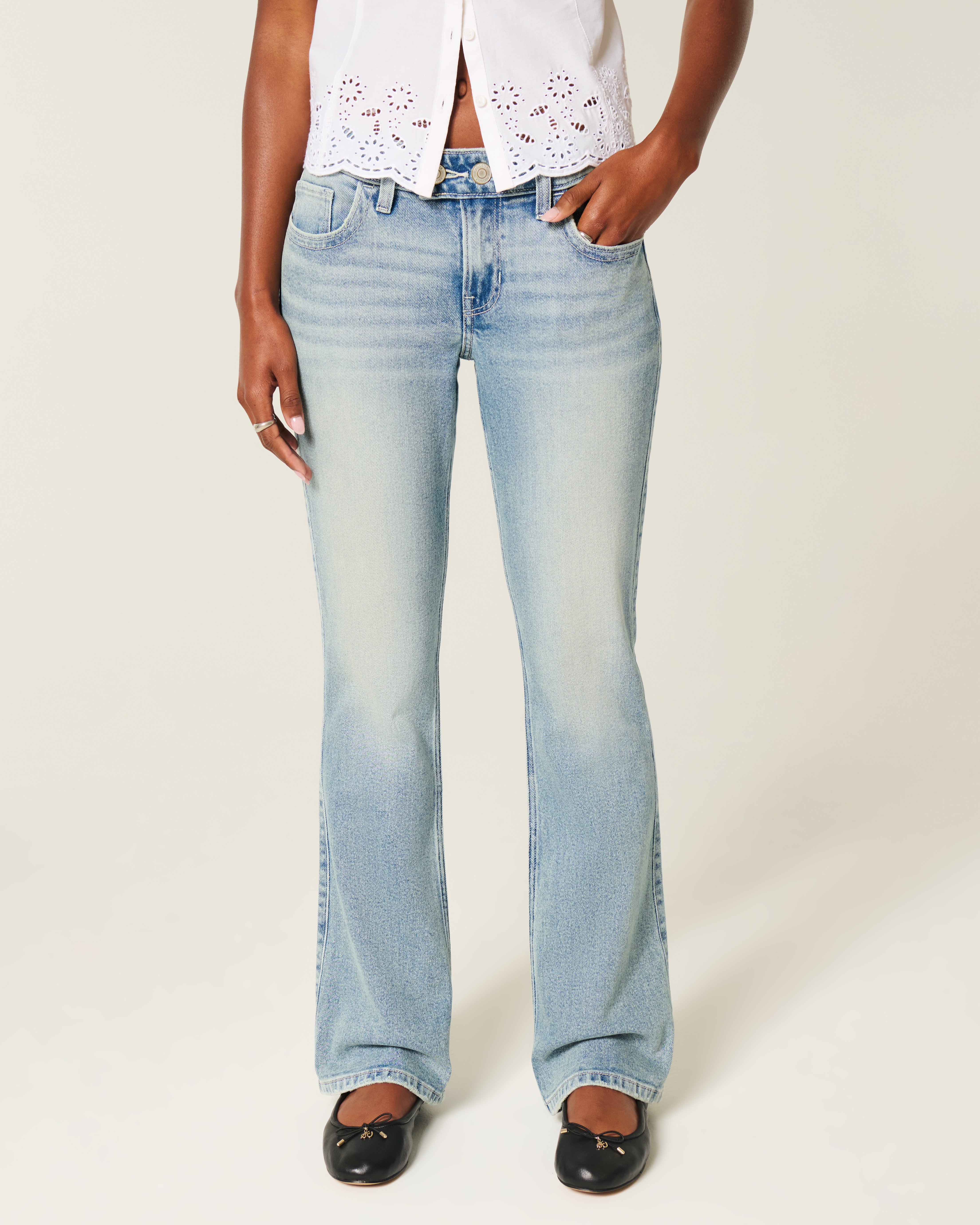 Low-Rise Medium Wash Embroidered Butterfly Bootcut Jeans