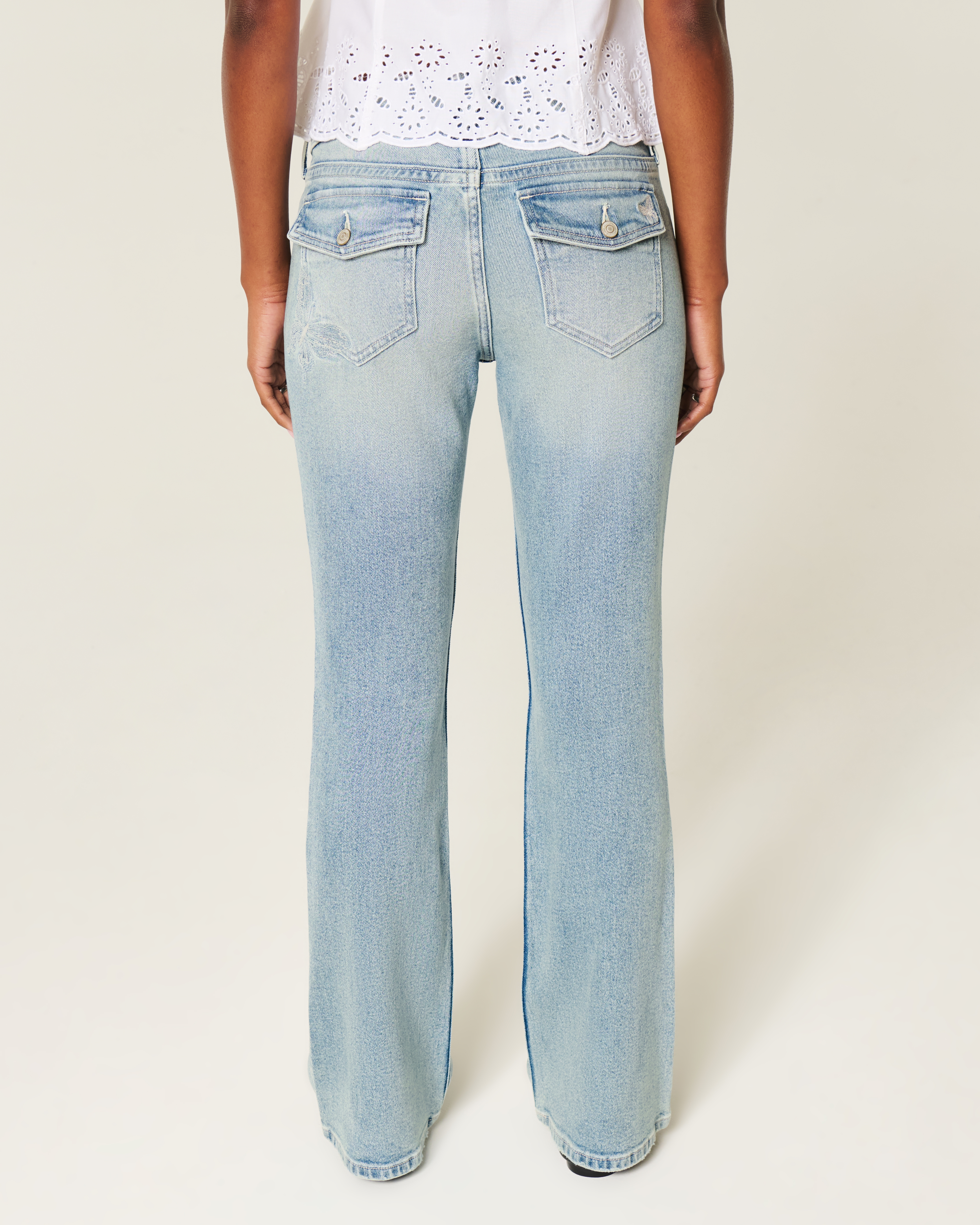 Low-Rise Medium Wash Embroidered Butterfly Bootcut Jeans