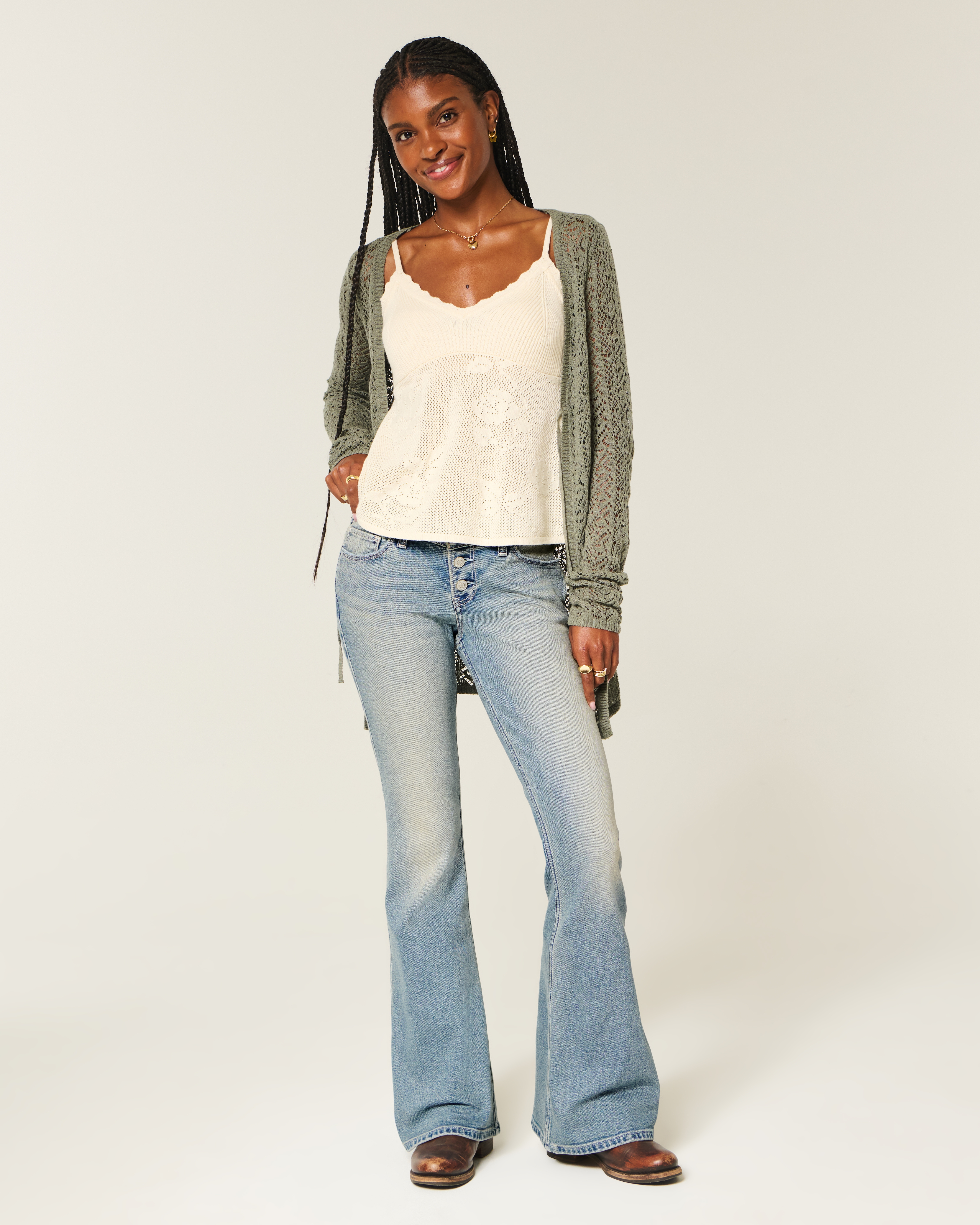 Ultra Low-Rise Medium Wash Flare Jeans
