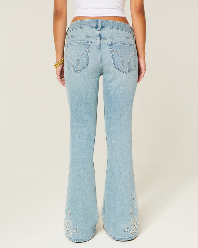 Ultra Low-Rise Light Wash Floral Embroidery Flare Jeans