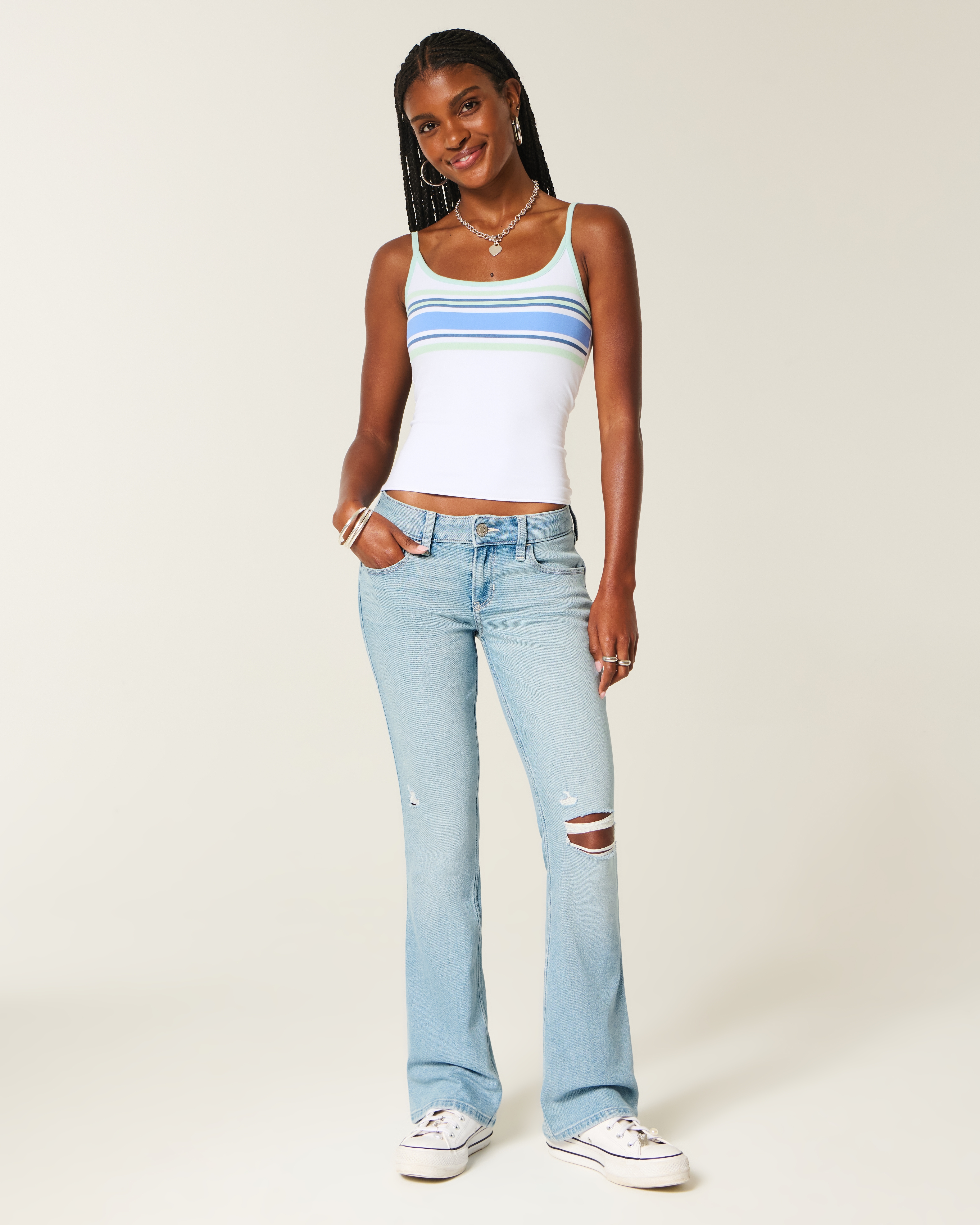 Low-Rise Ripped Light Wash Embroidered Boot Jeans