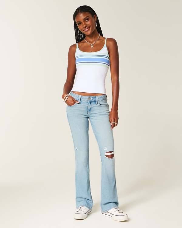 Low-Rise Ripped Light Wash Embroidered Boot Jeans, Light view 1