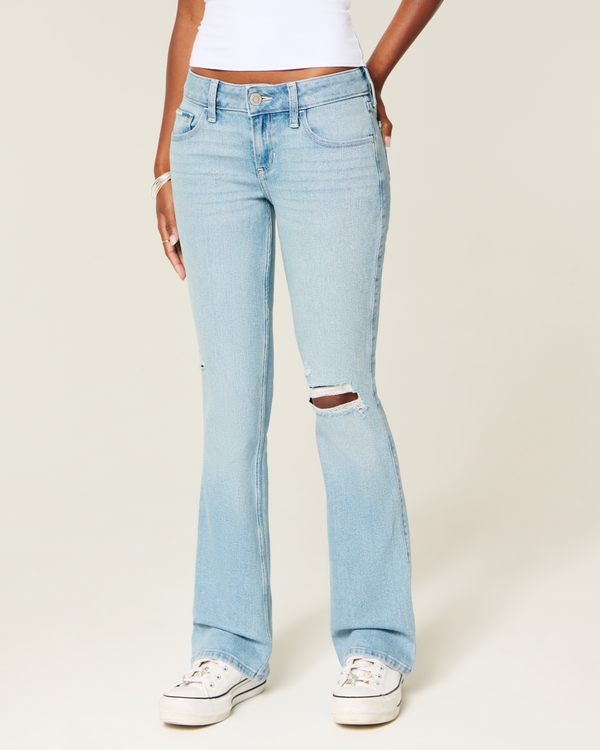 Low-Rise Ripped Light Wash Embroidered Boot Jeans, Light view 2