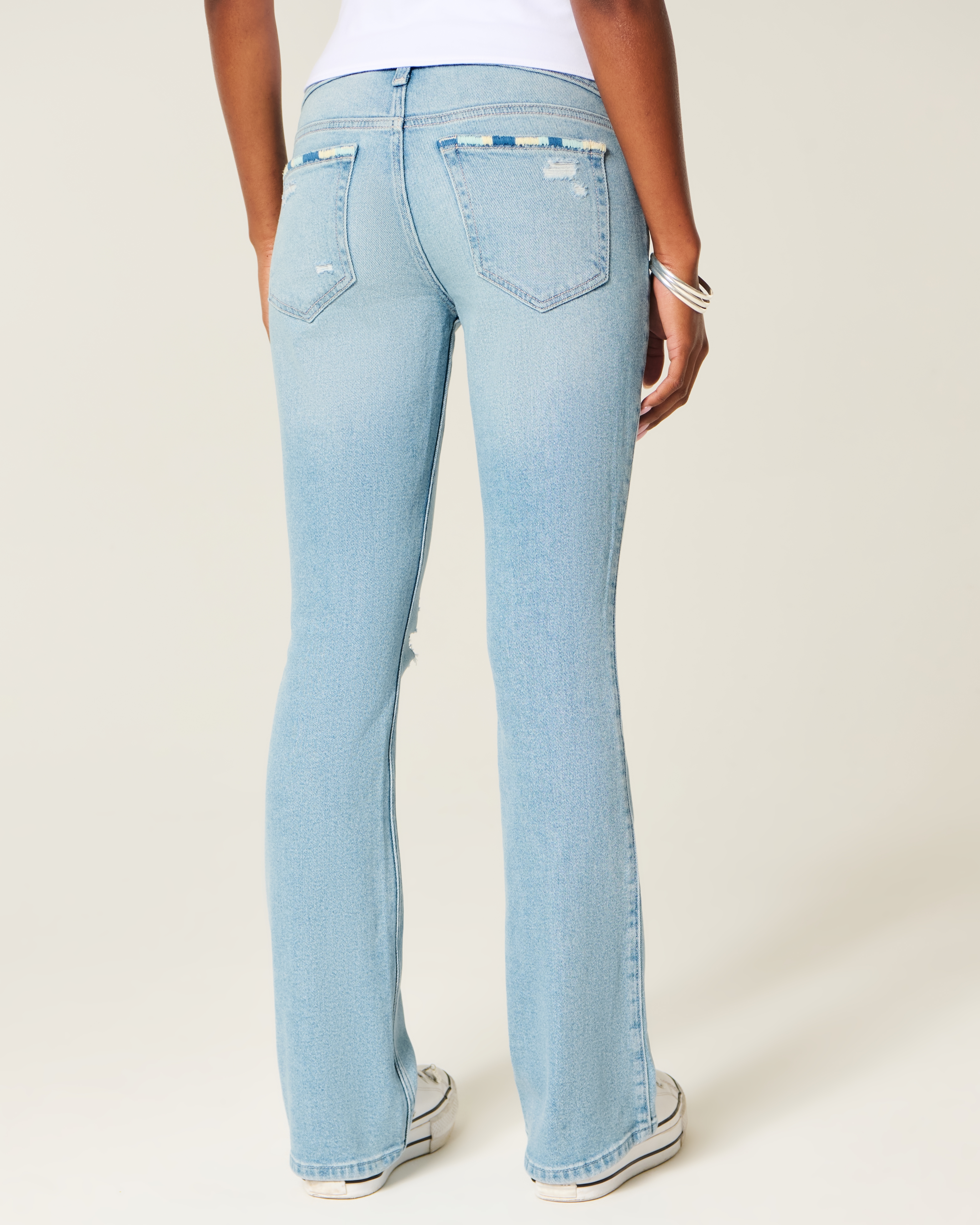 Low-Rise Ripped Light Wash Embroidered Bootcut Jeans