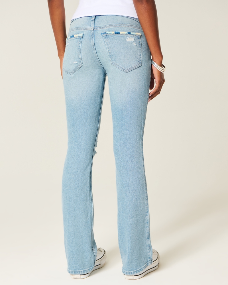 Low-Rise Ripped Light Wash Embroidered Boot Jeans