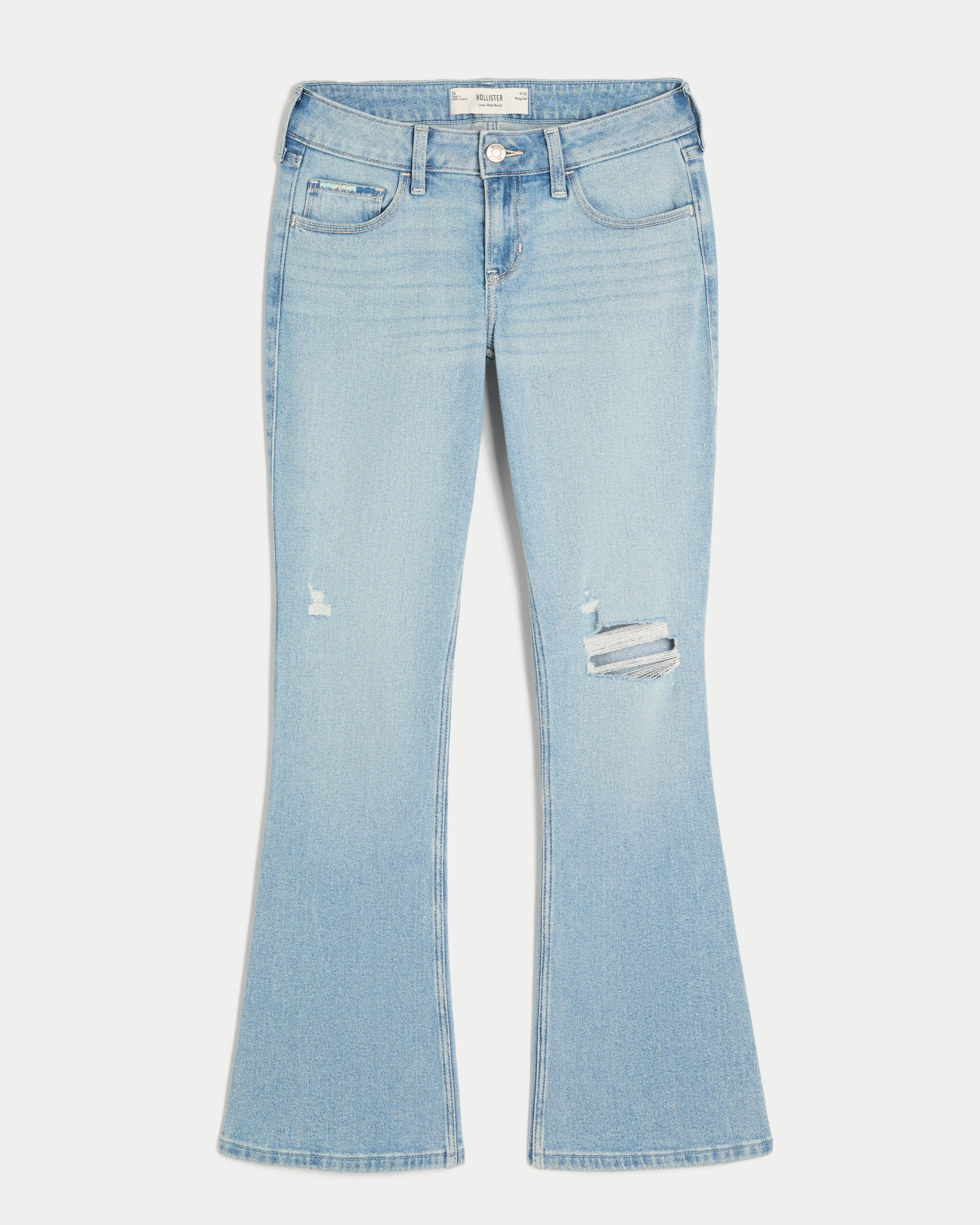 Low-Rise Ripped Light Wash Embroidered Bootcut Jeans
