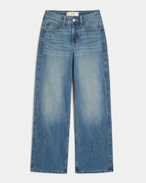 High-Rise Medium Wash Baggy Jeans, Dark Medium view 1
